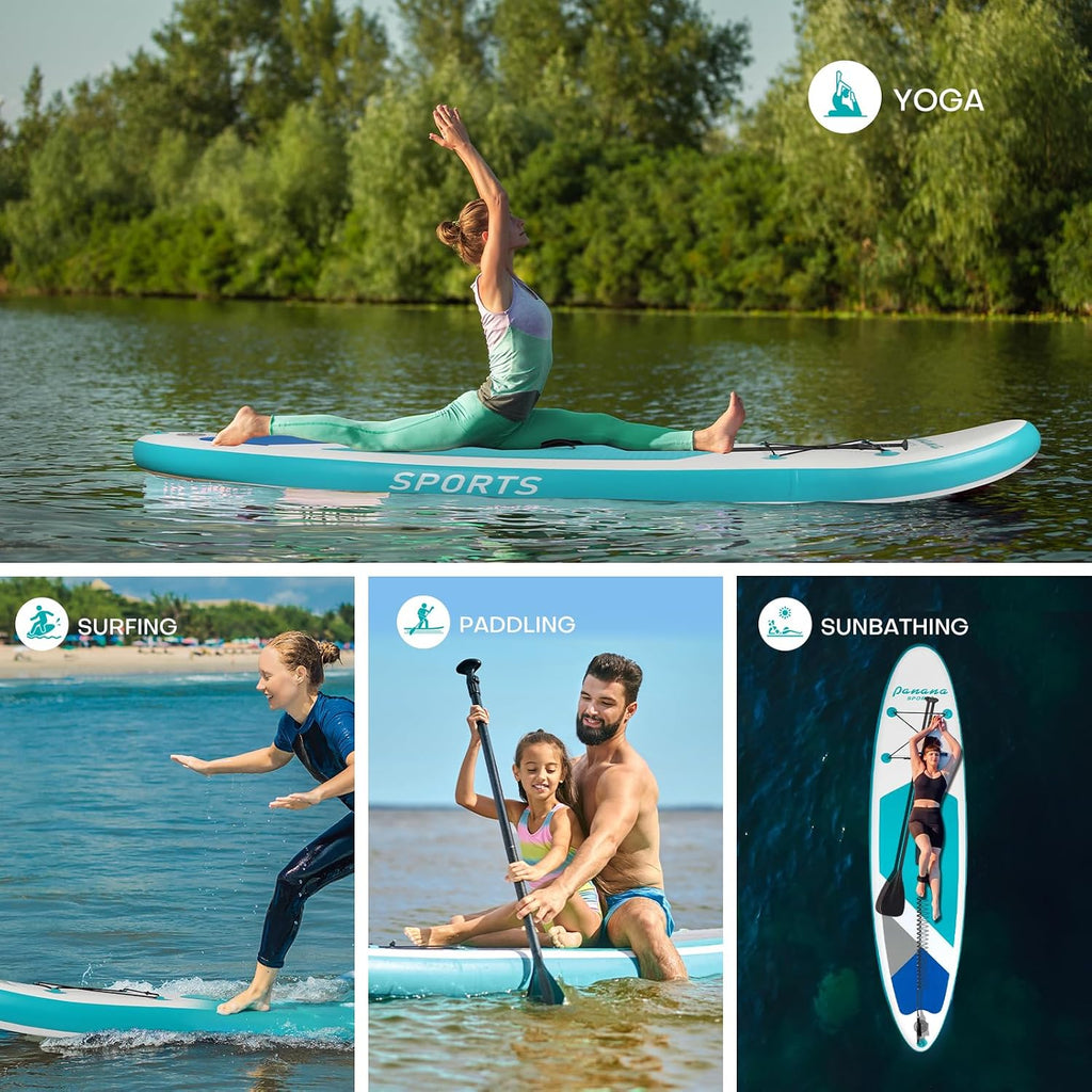 Panana Inflatable Stand Up Paddle Board 10'/10'8''x30''/32''x6'' iSUP Non-Slip Deck Paddleboard for Adults Beginners Youth, with Paddle Pump Fins Leash Backpack