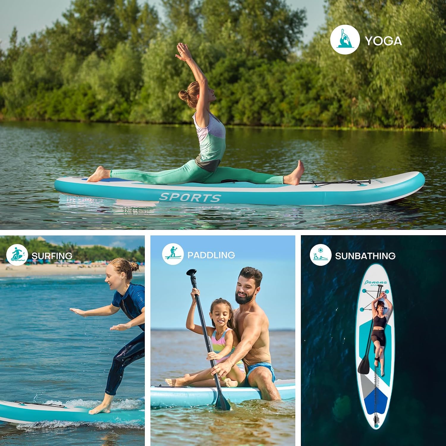 Panana Inflatable Stand Up Paddle Board 10'/10'8''x30''/32''x6'' iSUP Non-Slip Deck Paddleboard for Adults Beginners Youth, with Paddle Pump Fins Leash Backpack