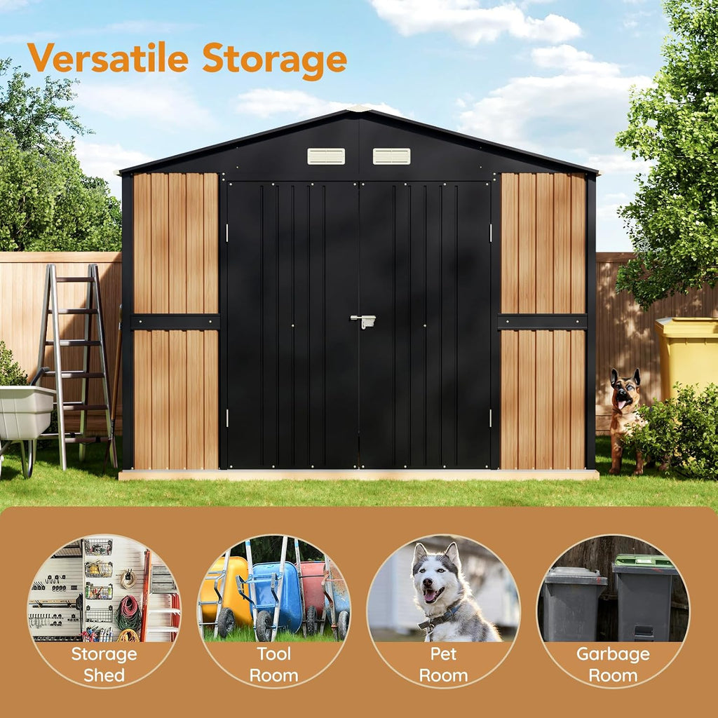 Panovue 10X12 FT Outdoor Steel Storage Shed with Lockable Doors, 2 Windows, Garden Shed Ideal for Backyard, Patio Storage,Chicken Coop(Wood Panels & Frame Floor Not Included)