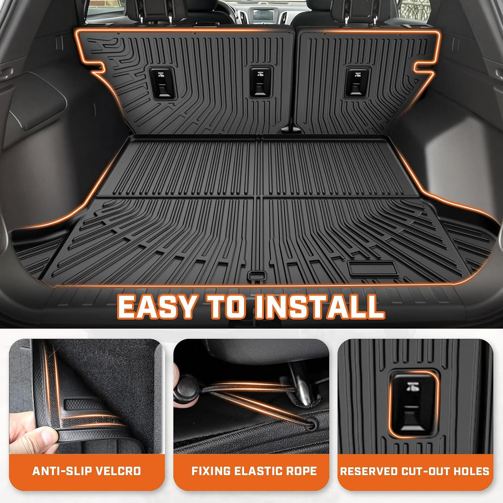 Mixsuper Floor Mat & Cargo Liner for GMC Terrain/Chevrolet Chevy Equinox 2018-2024(Not for EV),All Weather TPE Floor mat with Backrest and Door Sill Guards Equinox/Terrain Accessories,Anti-Slip Black