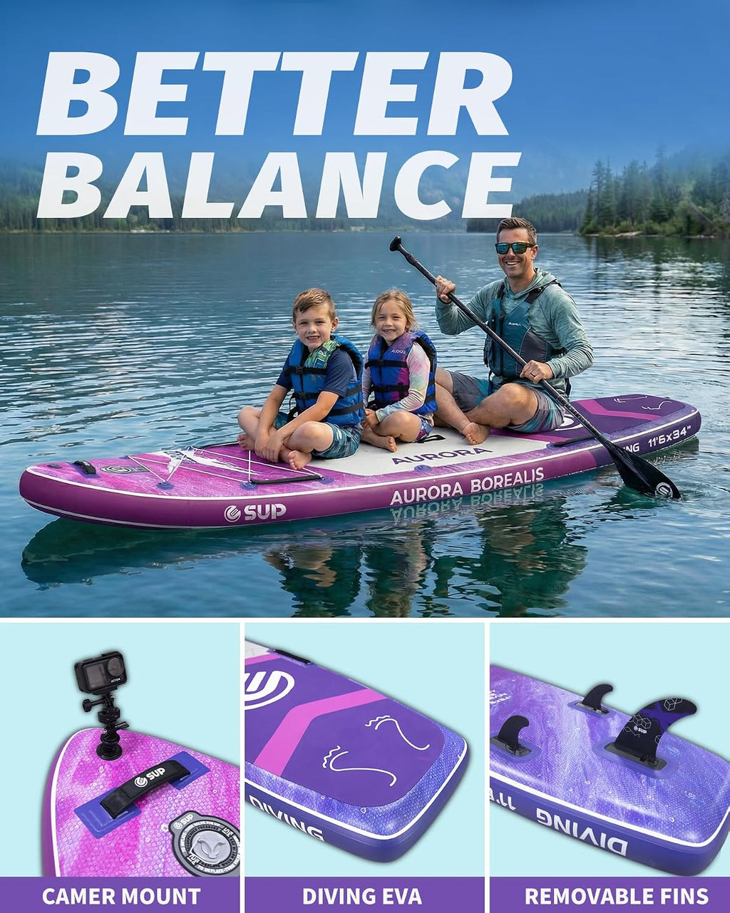 ESUP 11'6 ×34/35' Super Wide Inflatable Paddle Board with SUP Accessories, Extra Stable Stand Up Paddleboards for 2+1 Persons/Family/Beginner/Yoga, w/Shoulder Strap All-Round Sup Board