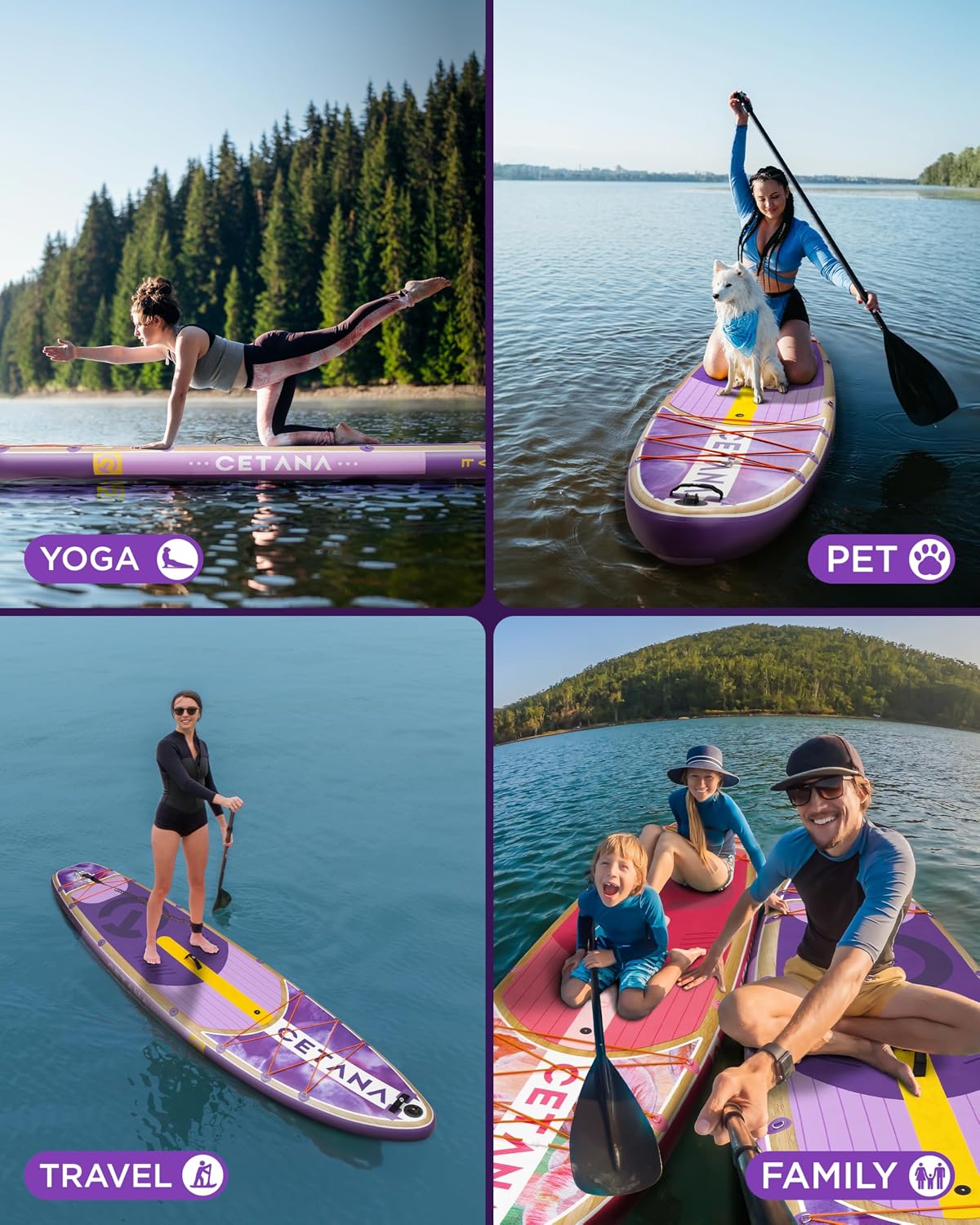 CETANA 11'6×35' Extra Wide Stand Up Paddle Board for Adults & Youth, 400lb Capacity Inflatable Paddle Board, Sup for 2+1 Person with Removable US Fin, 100L Backpack, Floating Paddle, Safety Leash