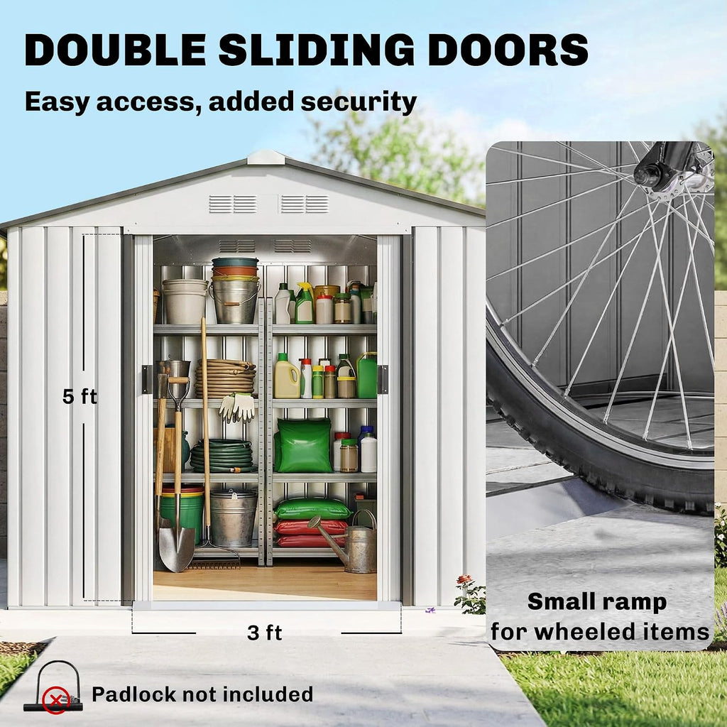 Outsunny 7' x 4' Outdoor Storage Shed, Garden Tool Metal Shed with Foundation Kit, Double Lockable Door, Air Vents and Sloping Roof, for Backyard, Patio, Lawn, White