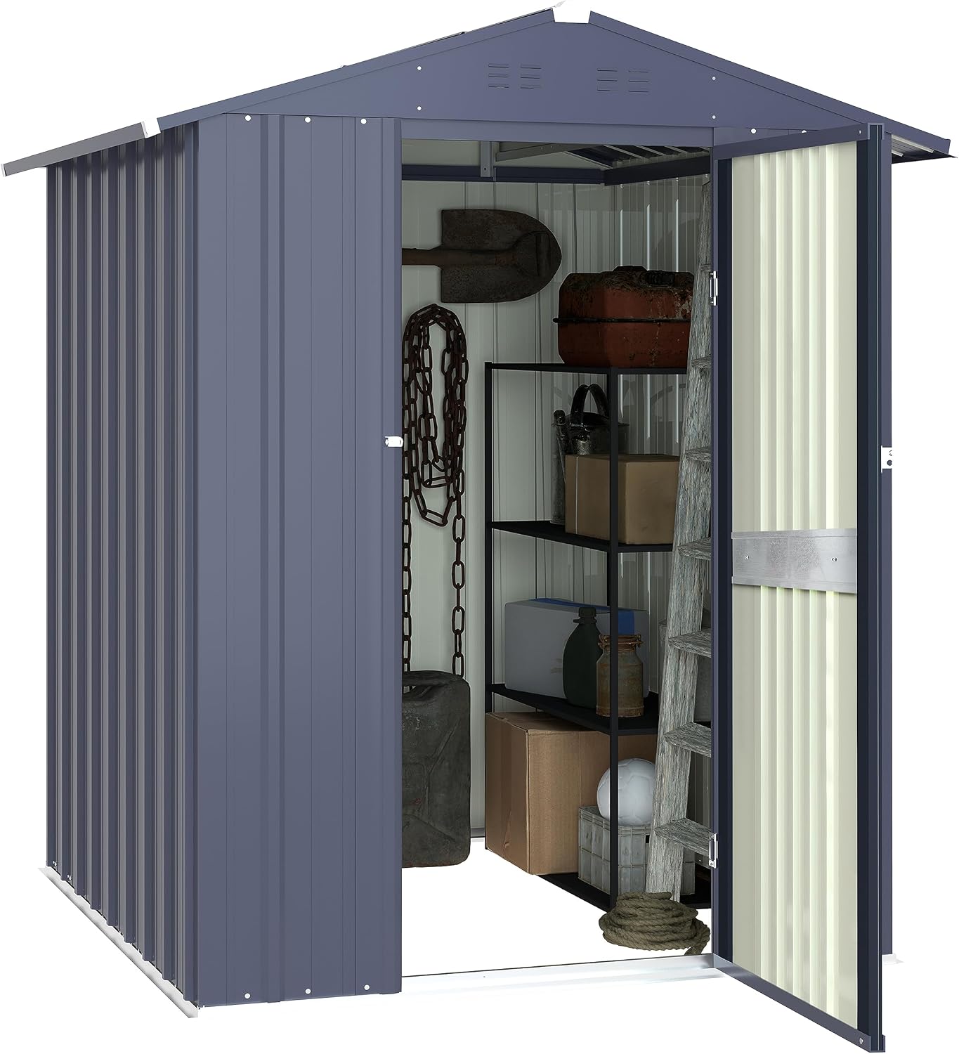 MUPATER 4 x 6 FT Outdoor Storage Shed, Galvanized Metal Garden Tool Shed, Patio Furniture Storage House with Slooping Roof, Lockable Door and Vents for Backyard and Garden, Grey