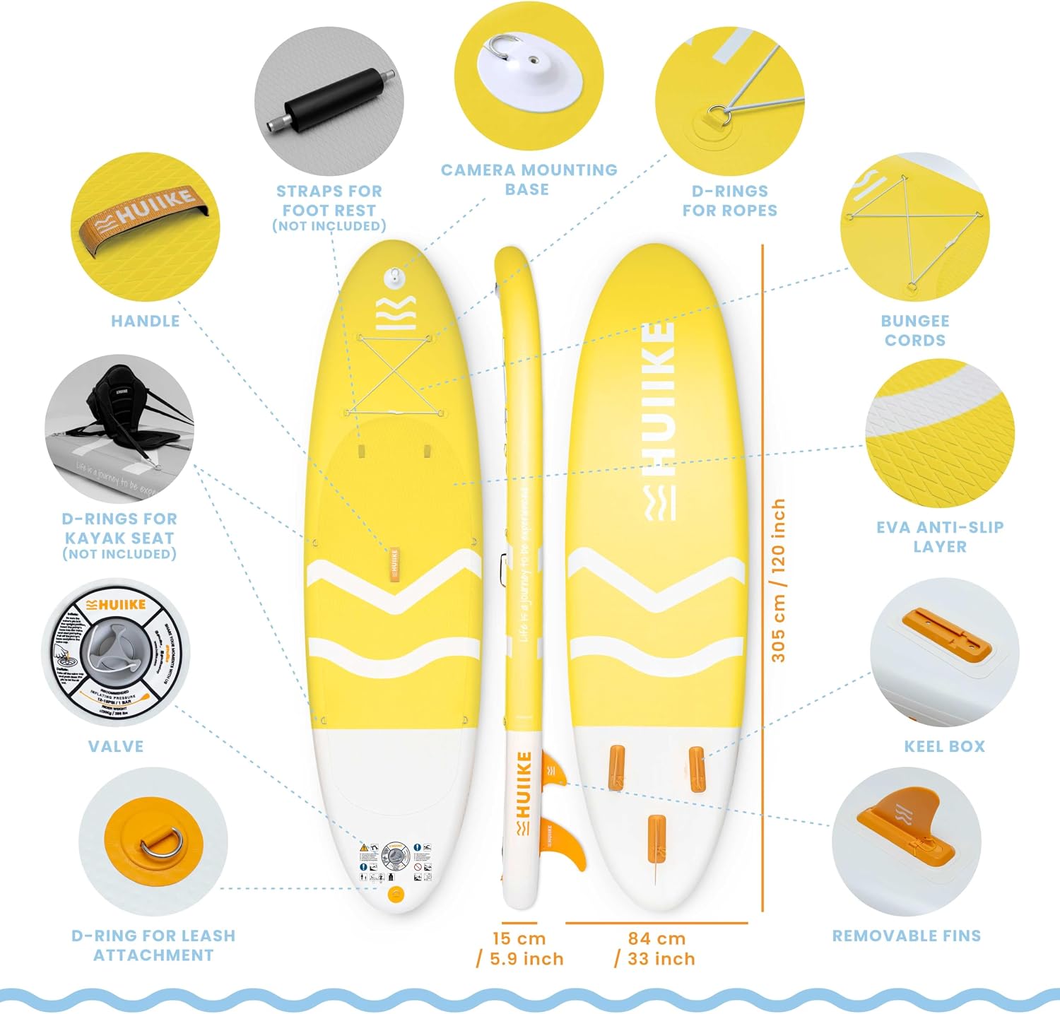 HUIIKE Inflatable Paddle Board for Adults with Accessories Included, Oar, Fins, Pump. Stand Up Paddleboard Great Stability and Resistance. 10' x 33' x 5.9', Maximum Load 286 lb