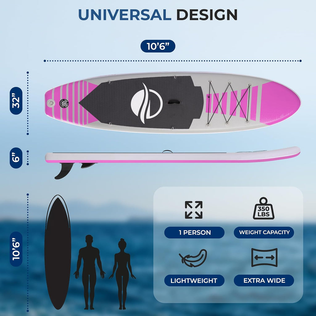 SereneLife Inflatable Stand Up Paddle Board - Wide Stable Design, Non-Slip Deck for Adults & Youth with Premium Paddle Board Accessories: Carry Bag, Dual Action Pump, Paddle, Ankle Leash