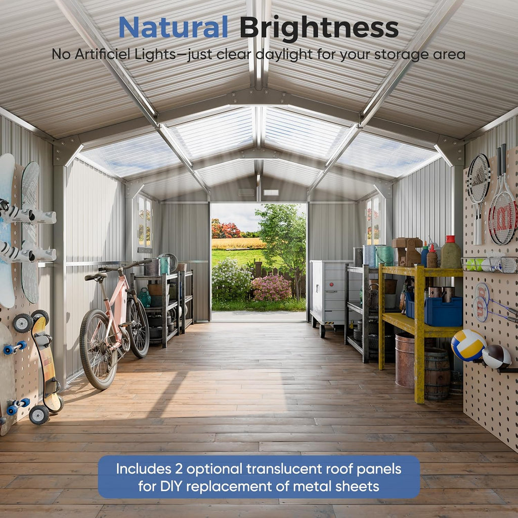 K Knowbody 10x16 FT Heavy Duty Metal Shed, 20-Gauge Reinforced Frame with Powder Coating, 50 PSF Snow Load & 120 MPH Wind Rated, Large Outdoor Storage Building with Skylight for Garden & Bike