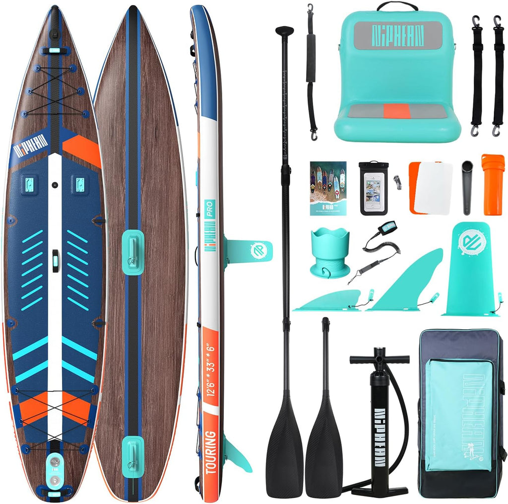 Niphean PRO (Extra Large) Inflatable Paddle Board with Seat, 11'6'/12'6' Stand Up Paddle Board with Pressure Gauge, StabilTrac Fin, Upgraded All-Round/Touring SUP for Adult Adventures, 2+1 Person