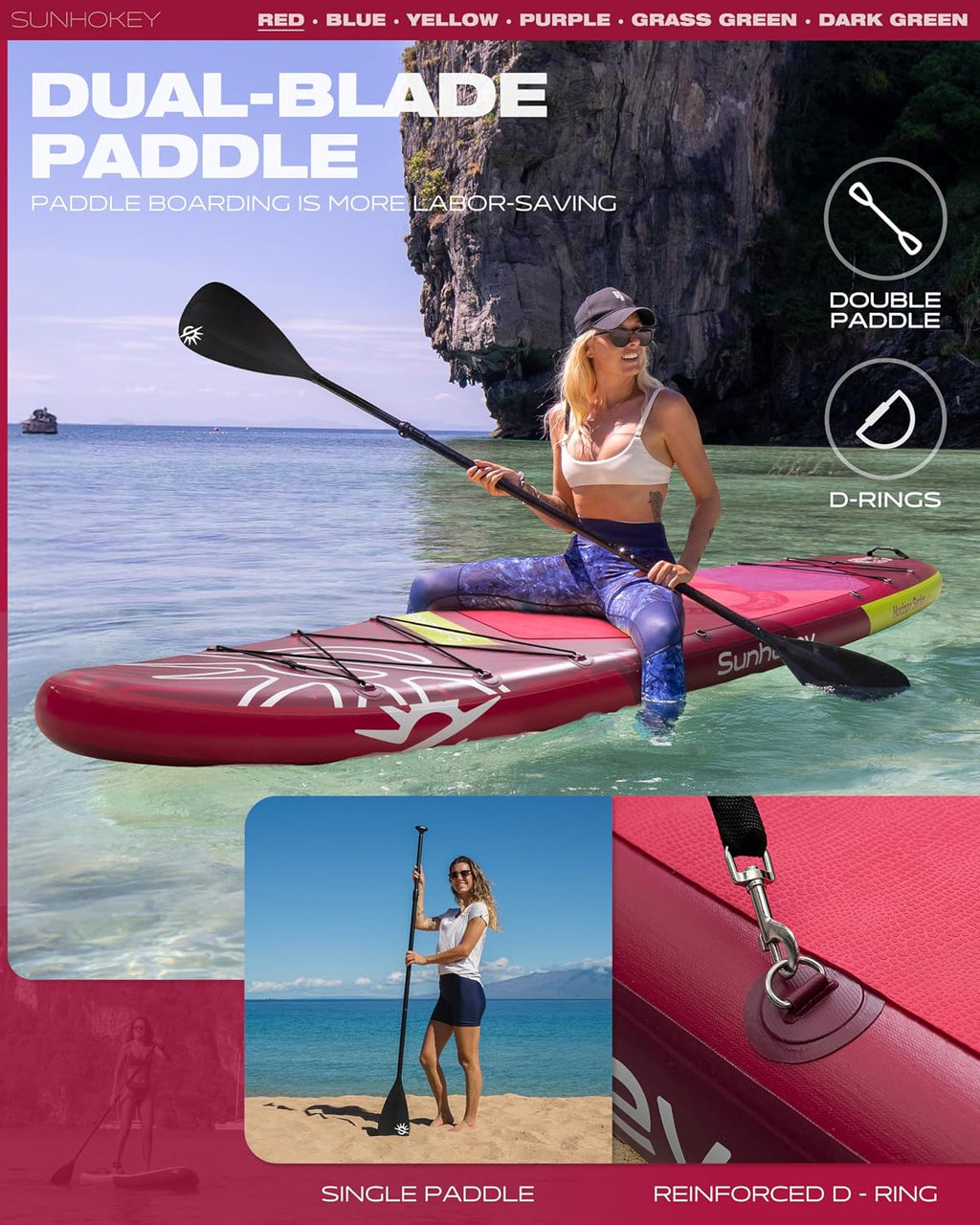 11'×34'' Extra Wide Inflatable Paddle Board with Seam Welded Technology, Stand Up Paddle Board, 420lb Capacity for Adults, Sup Board for All-Level with 2-Blade Paddle/Dual-Action Pump/Leash