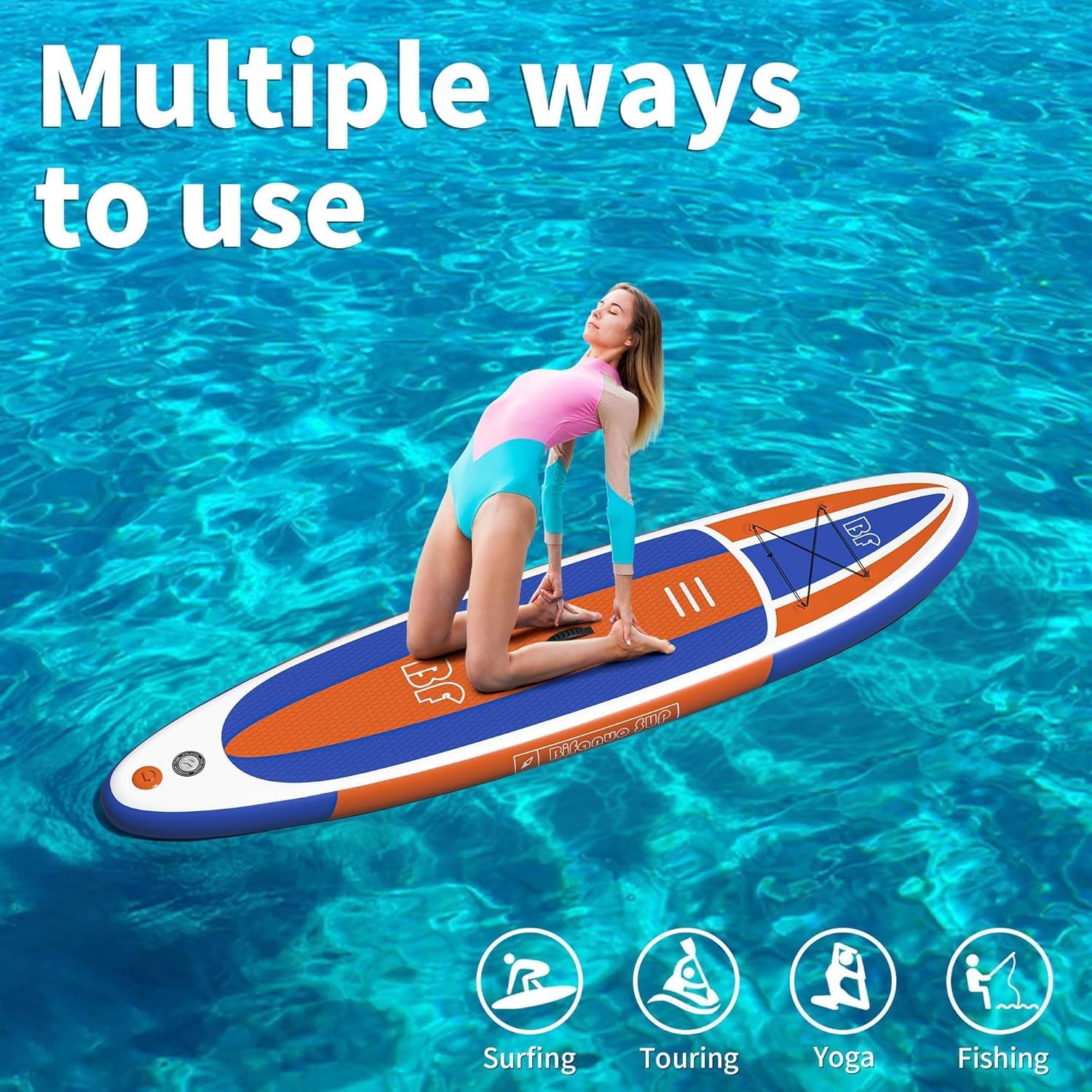 Bifanuo Inflatable Stand Up Paddle Board with SUP Accessories & Backpack. Paddle Boards for Adults. Non-Slip Deck, Wide Stance, Bottom Fin, Double Action Pump.