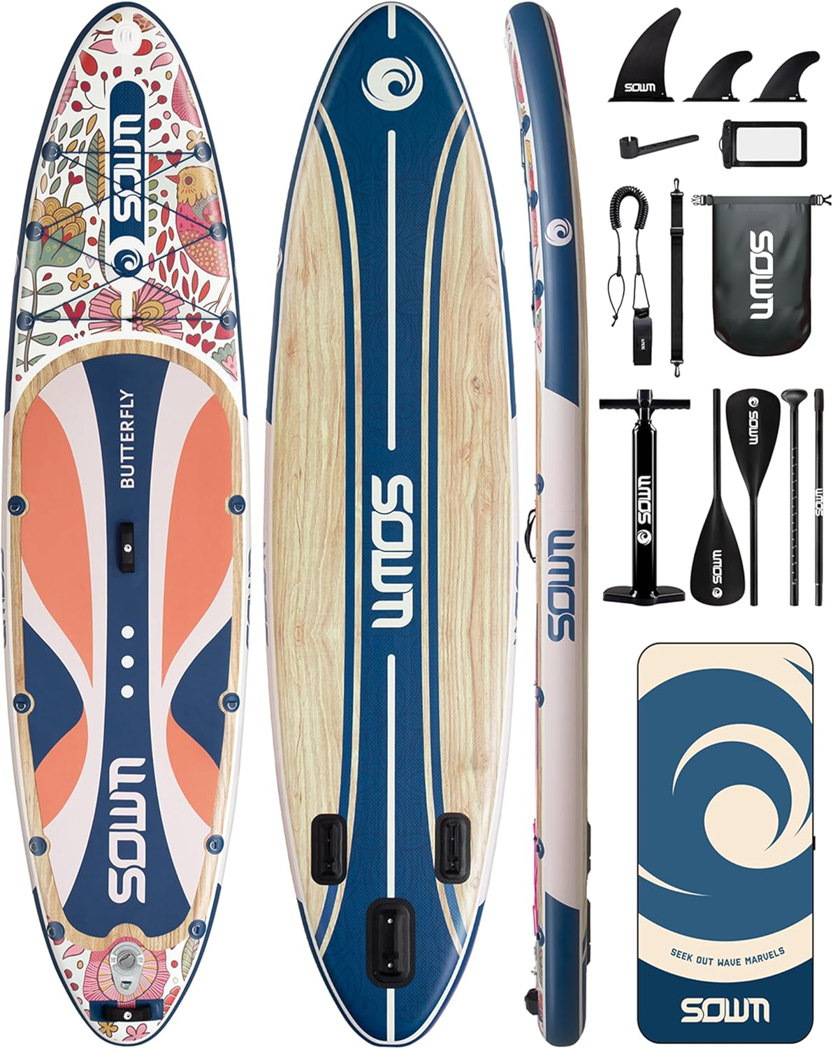 11'*33'/34' Inflatable Stand Up Paddle Board for Beginners,400/420lbs Capacity, Anti-Slip EVA Deck, Includes Adjustable Paddle, Pump, Backpack & SUP Accessories for Surfing, Fishing, Yoga & More