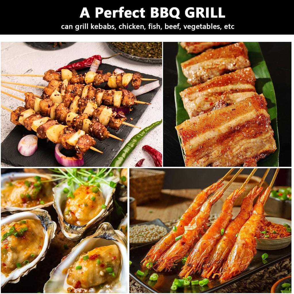 AIZYR Cast Iron BBQ Grill Portable Charcoal Barbecue Grill, Tabletop Outdoor Camping Grill Round Carbon Grill Stove for Patio Garden Travel,Large