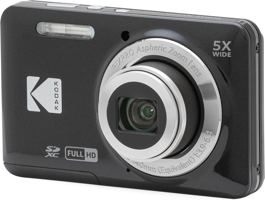 Kodak PIXPRO FZ55 Black 16MP Digital Camera 5X Optical Zoom 28mm Wide Angle 1080P Full HD Video 2.7' LCD Camera + 64GB Card and Reader + Memory Wallet