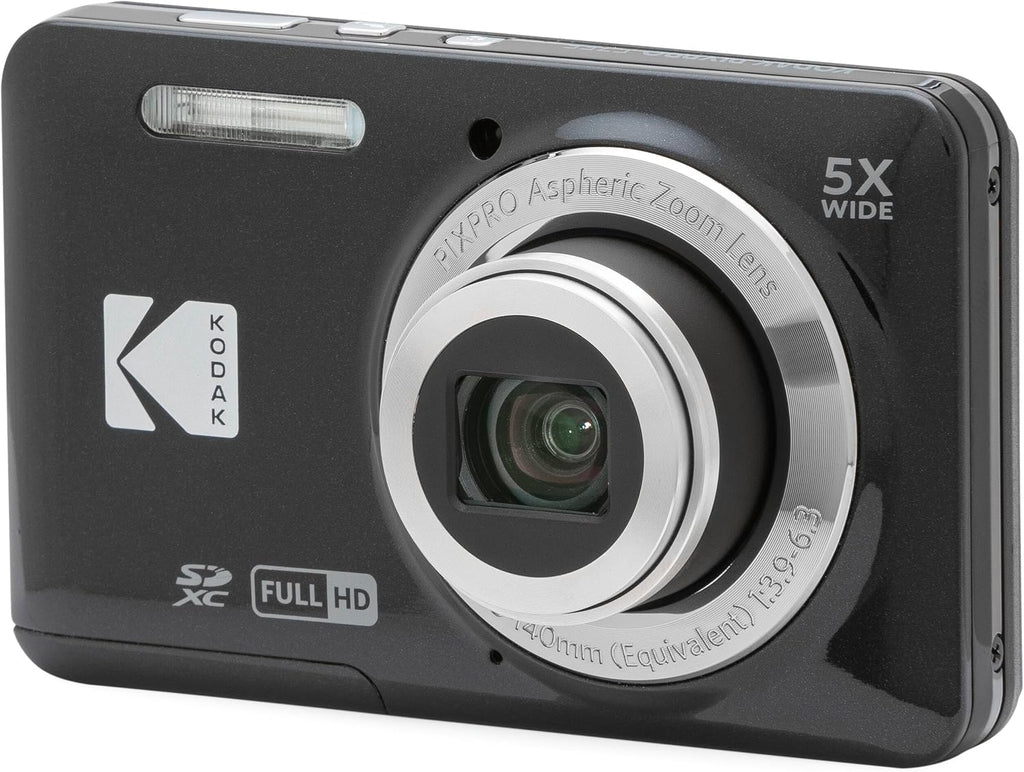 Kodak PIXPRO FZ55 Black 16MP Digital Camera 5X Optical Zoom 28mm Wide Angle 1080P Full HD Video 2.7' LCD Camera + 128GB Card and Reader + Memory Wallet