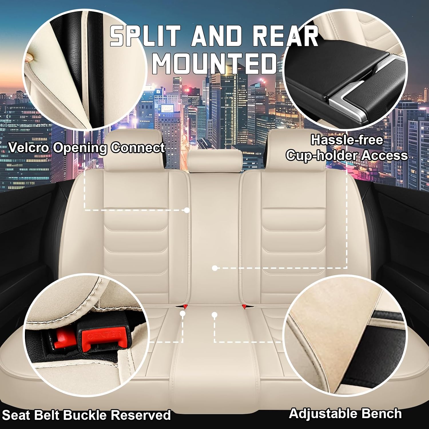 Car Seat Cover Full Set for Toyota Grand Highlander Seat Covers 2024-2025, Nappa Leather Waterproof Seat Covers For Cars, Airbag Compatible, Universal Automotive Seat Covers(Luxury Full Set/Beige)