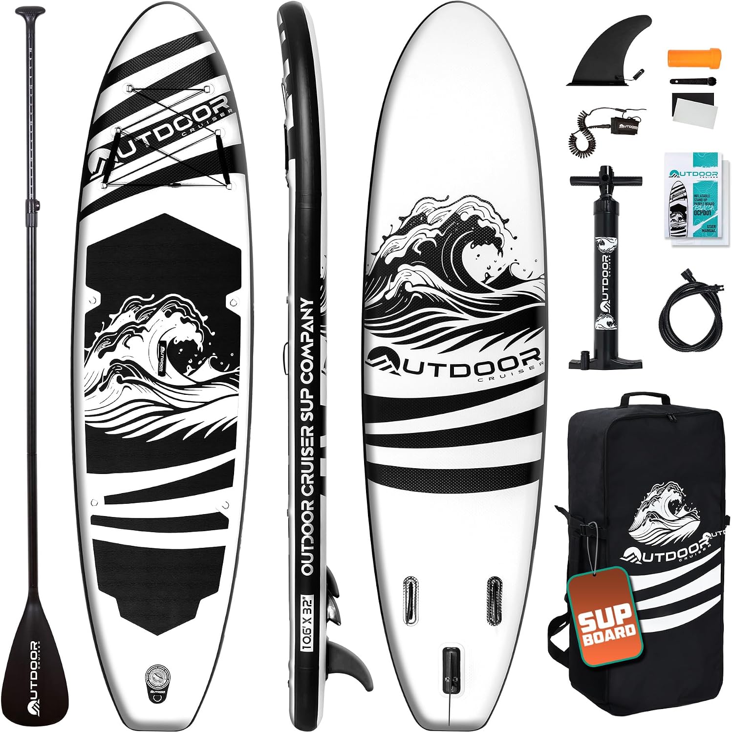 OutdoorCrusier Ultra-Portable Inflatable Stand-Up Paddle Board, Lightweight & Stable with Non-Slip Design, Complete SUP Accessories, Durable Drop-Stitch Material