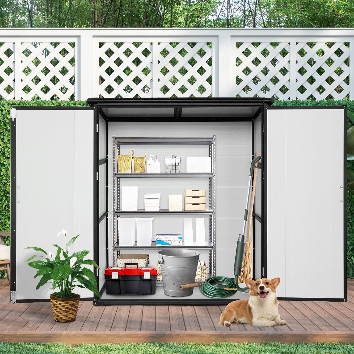 KEIKI 5x3 FT Outdoor Storage Shed Waterproof Resin Cabinet Polypropylene Frame with Lockable Doors for Bikes and Patio Furniture Tools