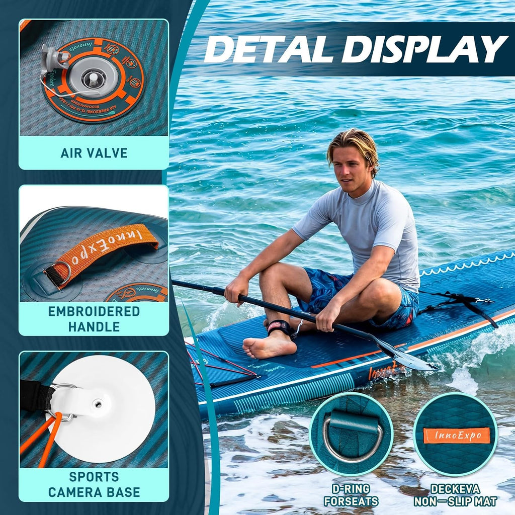 InnoExpo 11' Inflatable Stand Up Paddle Boards with Premium Accessories, Wide Stable SUP Paddle Board Design, Non-Slip Comfort Deck for Youth & Adults