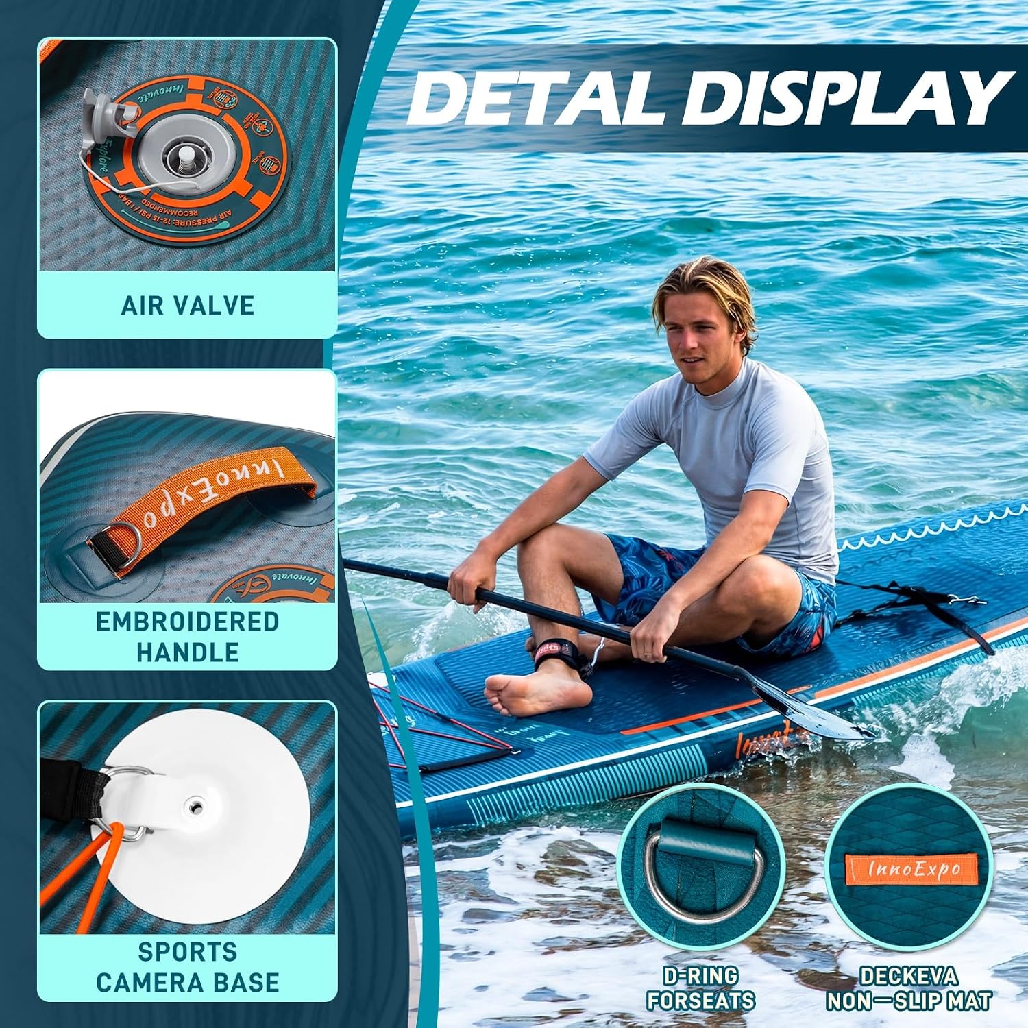 InnoExpo 11' Inflatable Stand Up Paddle Boards with Premium Accessories, Wide Stable SUP Paddle Board Design, Non-Slip Comfort Deck for Youth & Adults