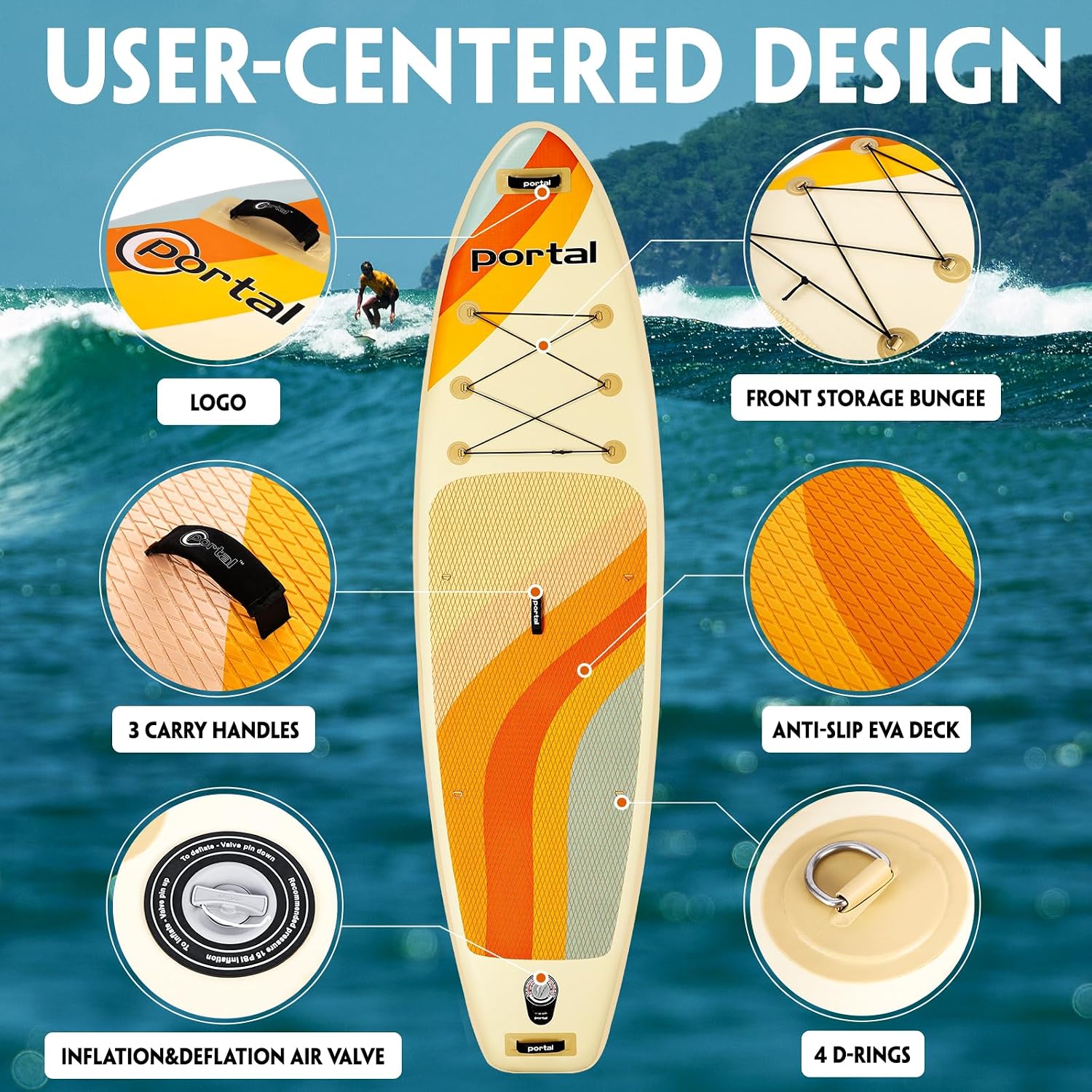PORTAL SUP Inflatable Paddle Board for Adults 10'6'' Stand Up Paddleboard,Non-Slip Deck Blow up Paddle Boards with Adjustable Paddle, Carry Bag, and Repair Kit (Modern with Seat)