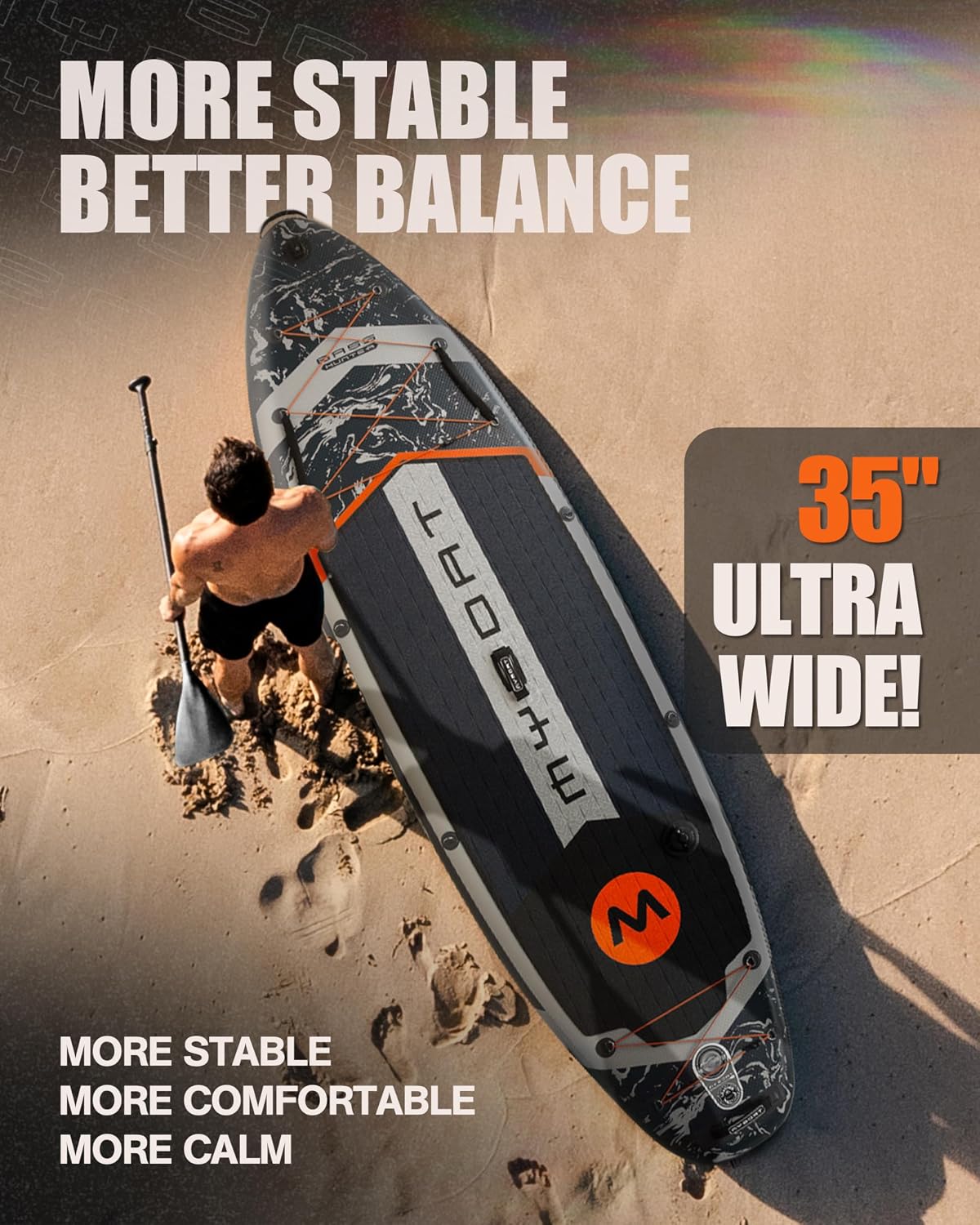 MYBOAT 11'6'×34'×6' Extra Wide Inflatable Paddle Board, Stand Up Paddle Board for Fishing, Sup Board with 3 Removable Fins, Dual Bungees, Camera Mount, Hand Pump, Strong Paddle,Leash