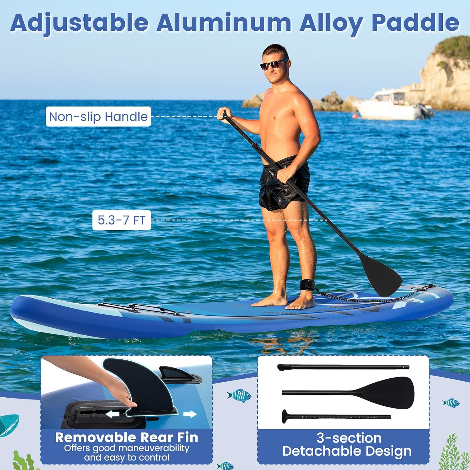 GYMAX Paddle Board, Inflatable Stand Up Paddle Board with SUP Accessories, Removable Fin, Paddle, Pump, Leash & Carry Bag, Blow Up Paddle Boards Standing Boat