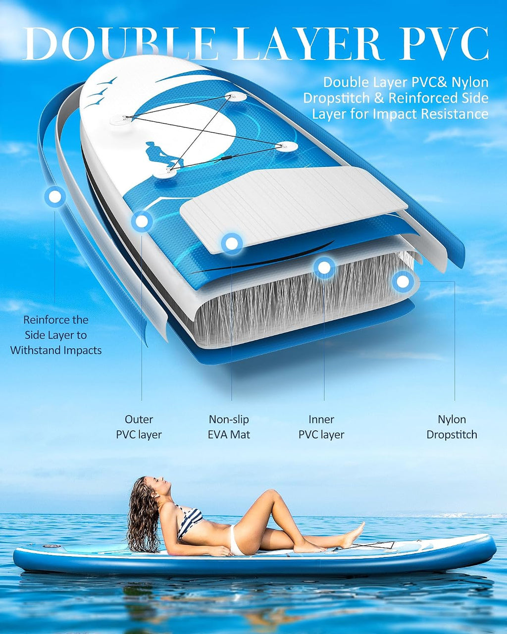 Paddle Board Stand Up Paddle Board SUP 6 inches Thick Board with ISUP Accessories & Carry Bag & Fast Pumping for Adults & Youth for Paddling Surfing Fishing Yoga