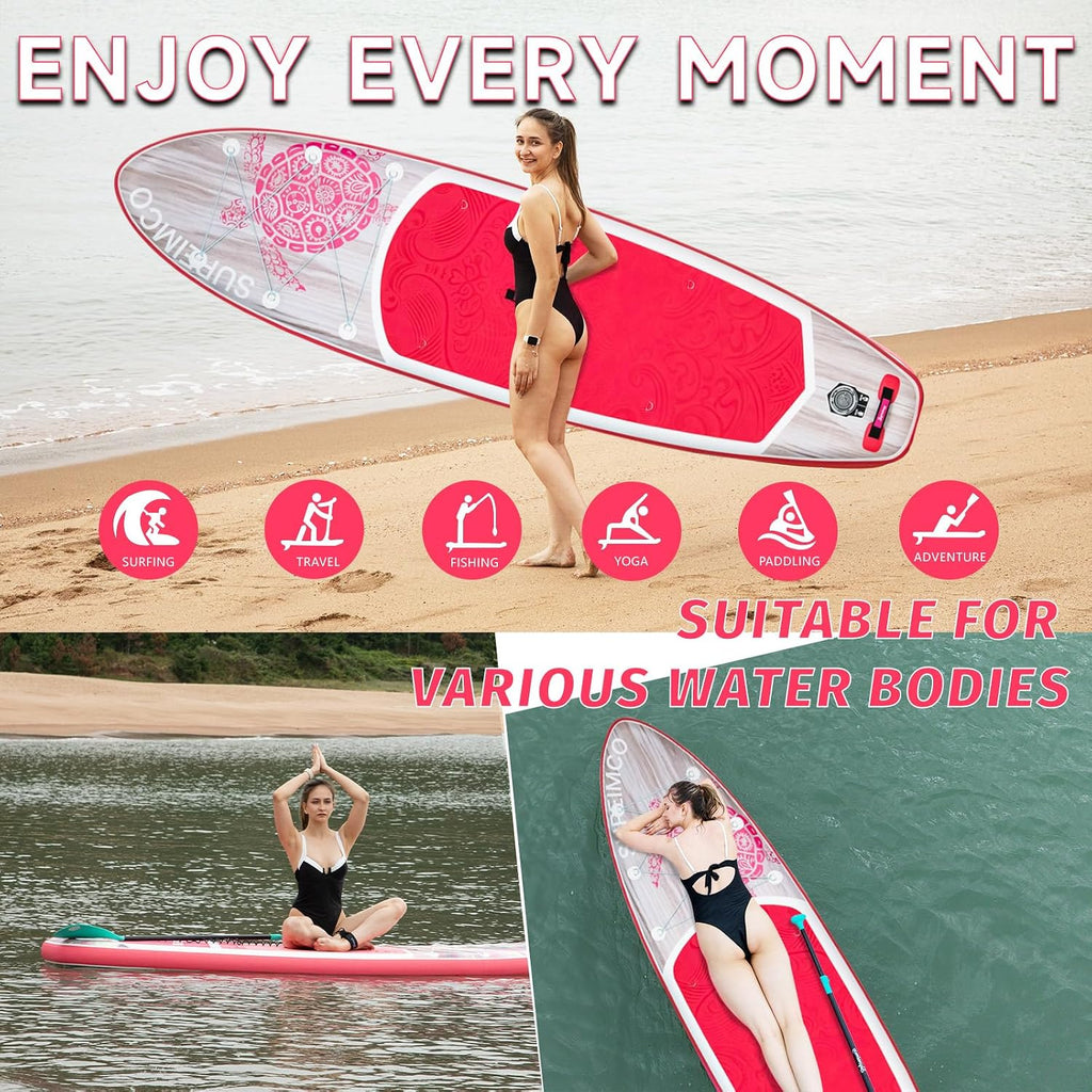 Inflatable Stand Up Paddle Board - Upgraded Glue-Free Hot Melt Technology, Long Service Life, 10'6', Anti-Slip EVA Deck, Full SUP Accessories, Included for Adults Youth All Skill Levels