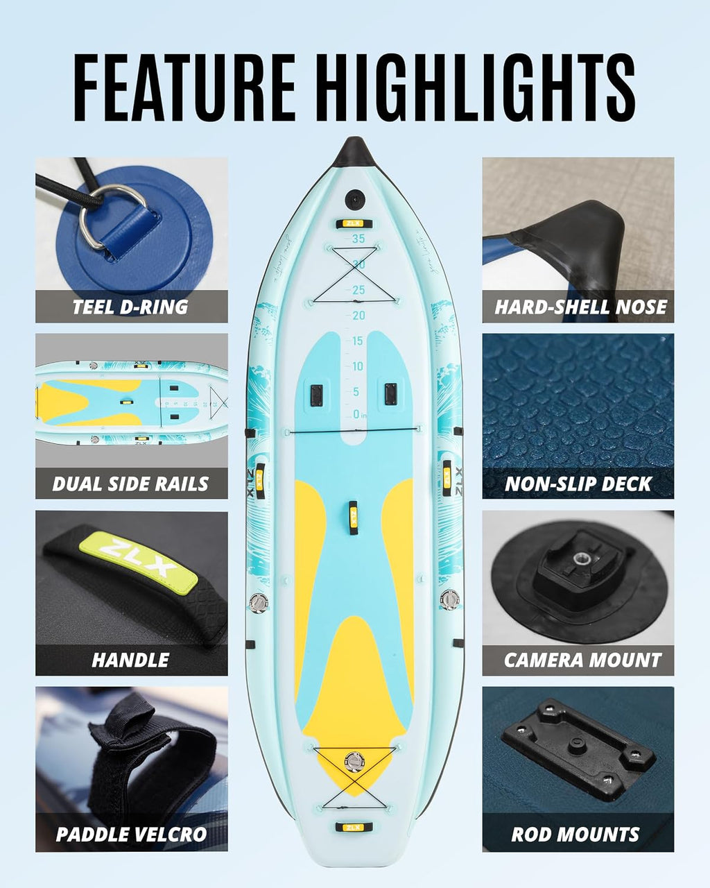 ZLX 11'6''x42'' Extra Wide Inflatable Fishing Paddle Board for Adults- Stable Non-Slip Deck Pad, Dual Reinforced Sides & Quiet Glide, 400lb Capacity SUP, Rod Mount, Camera Mount