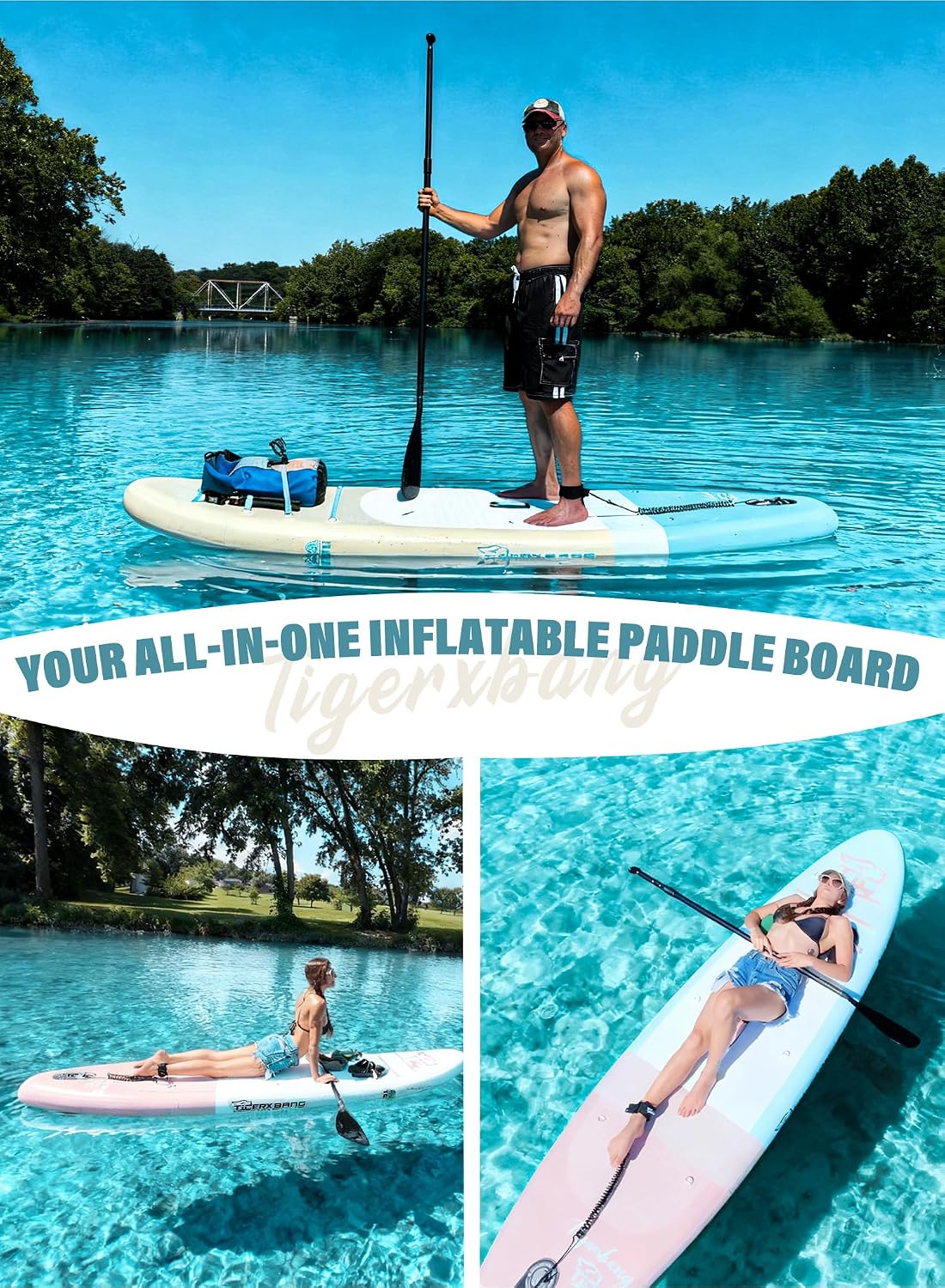 TIGERXBANG 11'6'/11'/10' Inflatable Paddle Board with Complete Accessories, Versatile Premium Paddle Boards for Adults/Youth, Stand Up Paddle Board Polar/Wave/Sunny Wave Collection