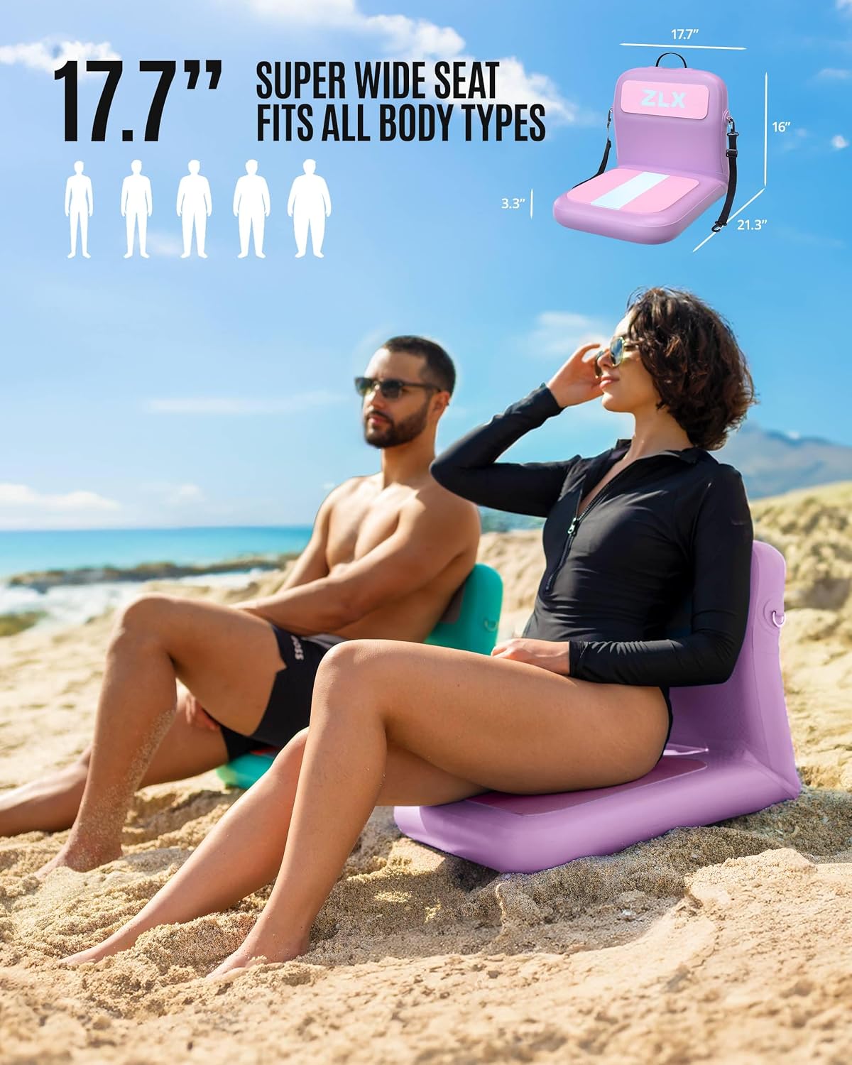ZLX Paddle Board Seat with Back Support, Portable Kayak Seat, Air Pump Included, Universal Inflatable Chair for Adults, Foldable Ergonomic Design, Easy Install for Outdoor Fishing/Kayaking/Camping