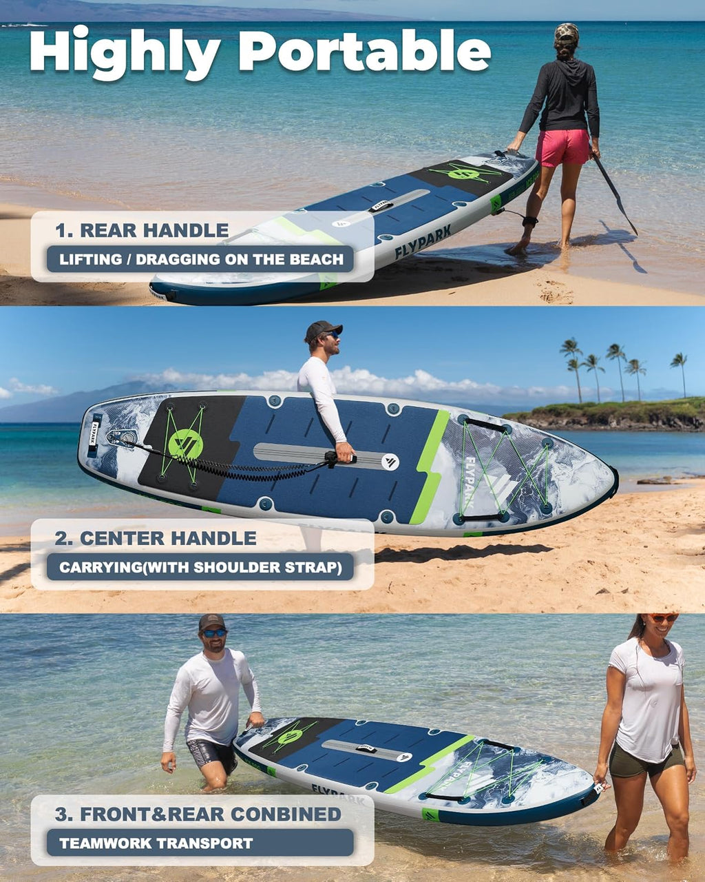 Flypark 10'8/11'x35'' Fishing&Family Stable Inflatable Paddle Boards, Extra Wide SUP Paddleboard Inflatable, 430lb/3 People, Stand Up Paddle Board for Adults, Camera Mount, Shoulder Strap, Rod Holder