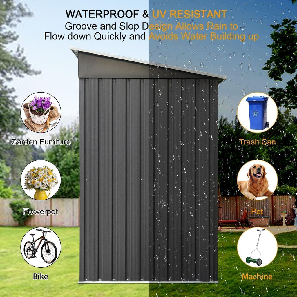 4ever2buy 6 x 4FT Outdoor Storage Shed with Sliding Door, Metal Garden Storage Shed for Bike, Small Tool Flat Shed for Backyard, Patio, Lawn
