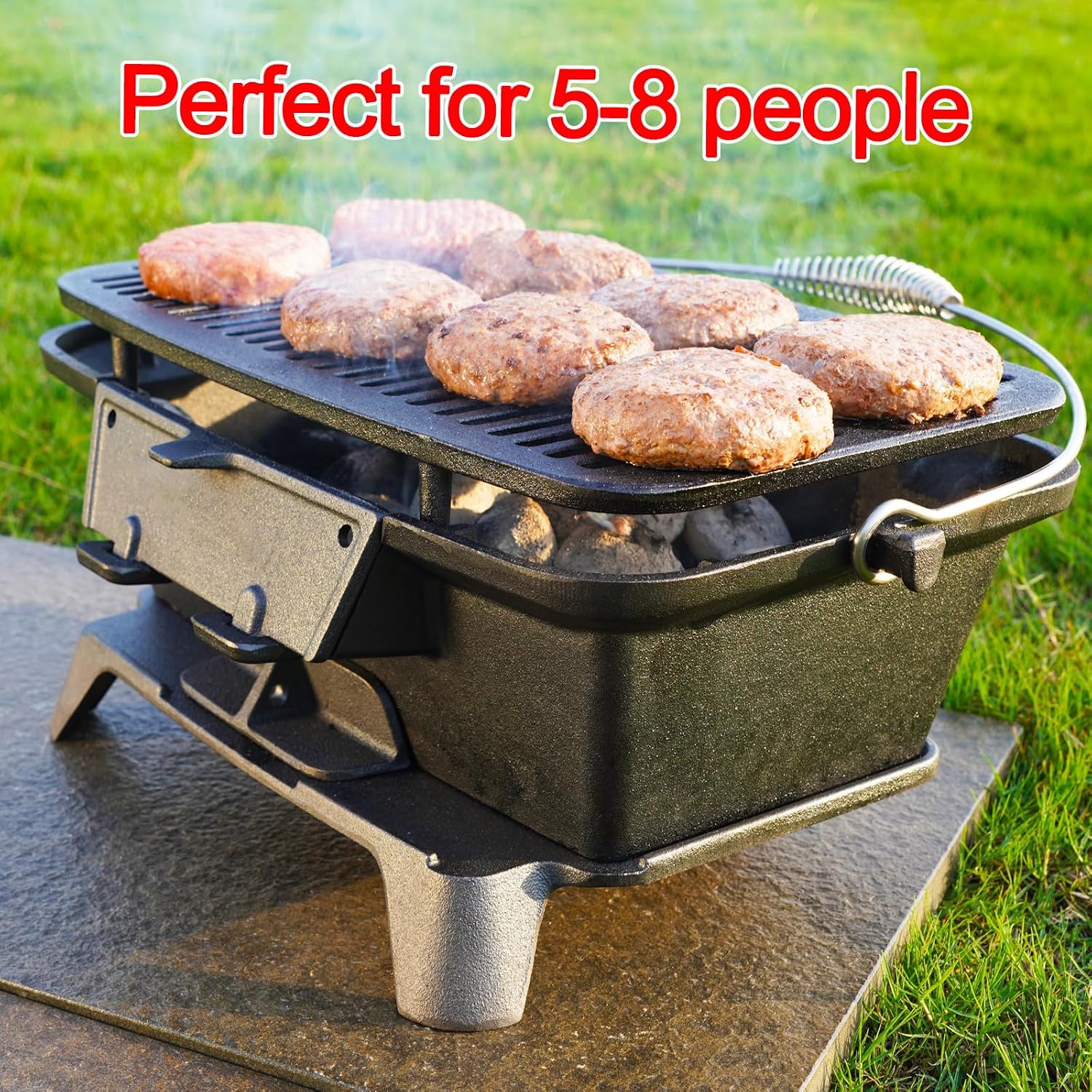 2025 Upgrade portable cast grill, hibachi grill outdoor, Cast Iron Hibachi Grill, hibachi 100% Cast Iron with Double-Sided Grate, Small Charcoal, Camping Stove (2, No handle)