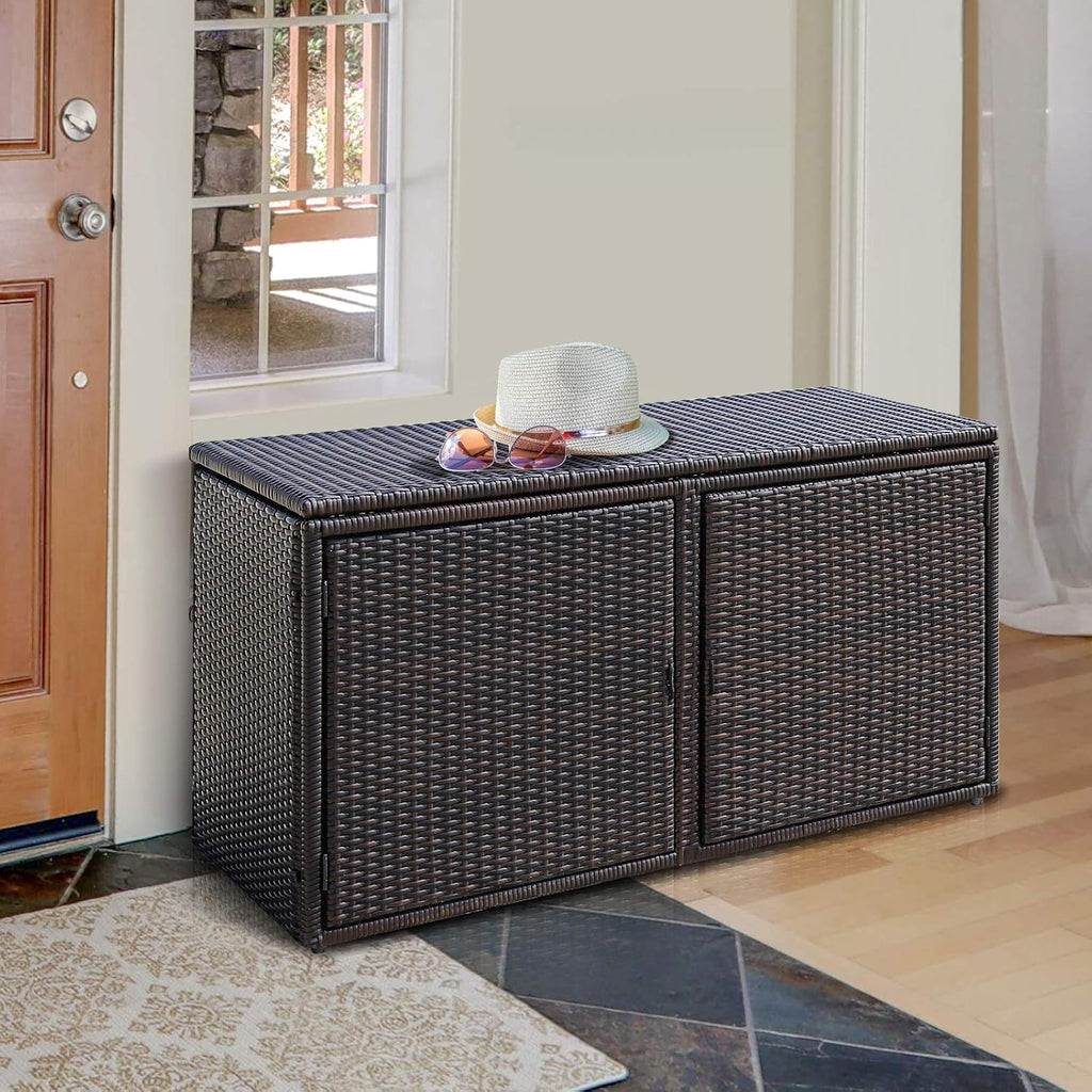 HAPPYGRILL Deck Box Outdoor Wicker Storage Box Cabinet 73 Gallon Storage Container Bin Box for Furniture Tools in Garden Balcony Porch Yard