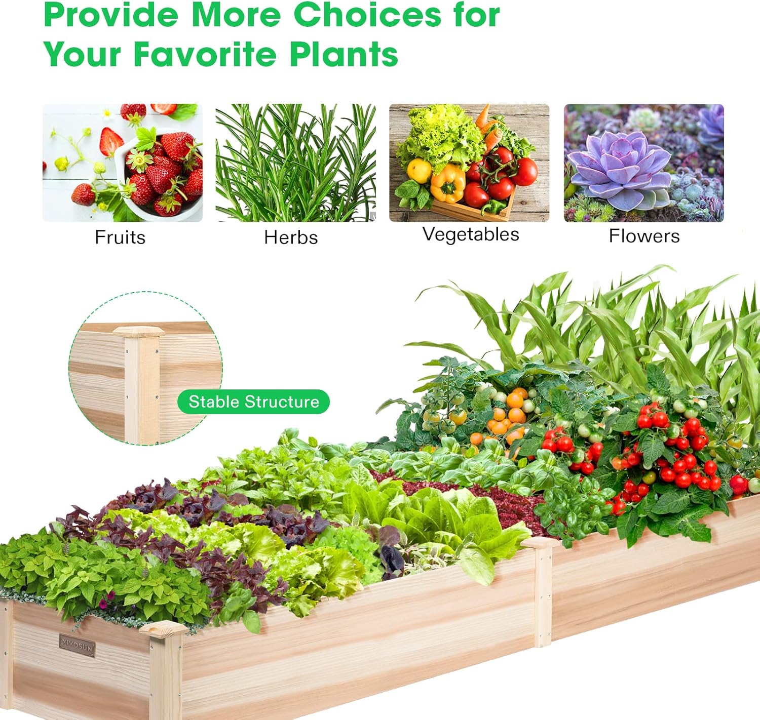 VIVOSUN 8×2Ft Wooden Raised Garden Bed, 97 x 25 x 11 Inches, Outdoor Wood Planter Box with Gloves and a Liner for Garden, Patio, Balcony, Backyard and Outdoors (Pack of 2)