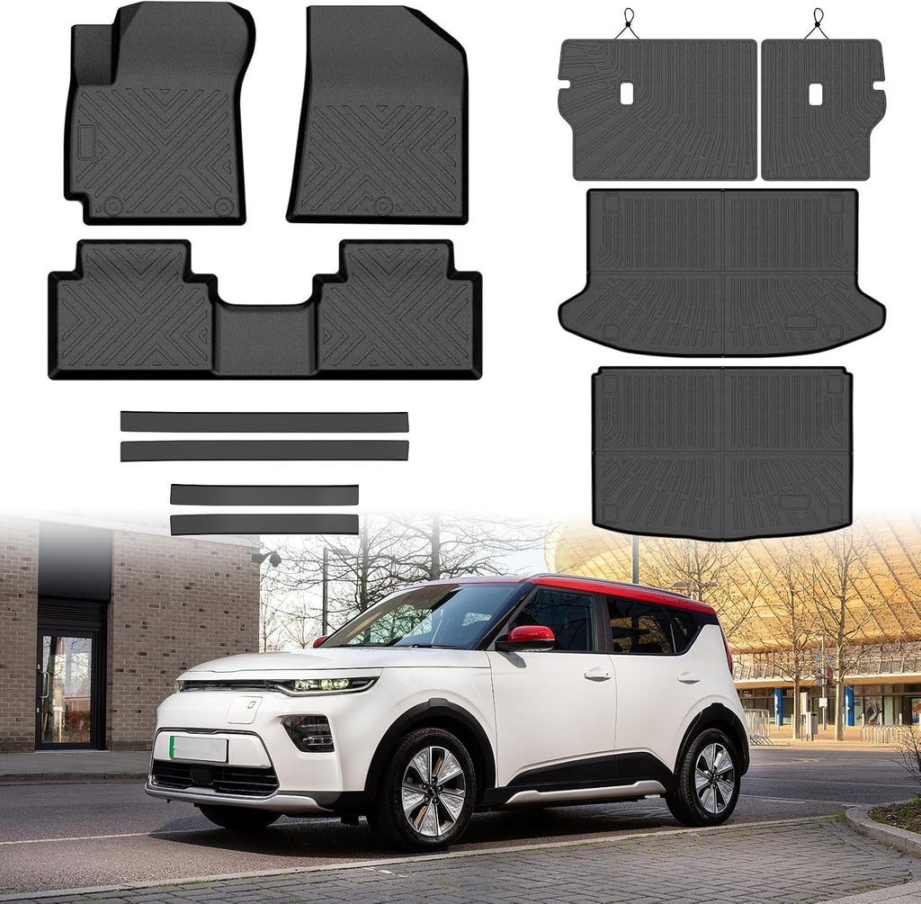 Mixsuper Floor Mat & Cargo Liner for Kia Soul 2020-2026(Including the lower Floor of the trunk),All Weather TPE Floor mat with Backrest and Door Sill Guards Soul Accessories,Anti-Slip Floor Liners Set