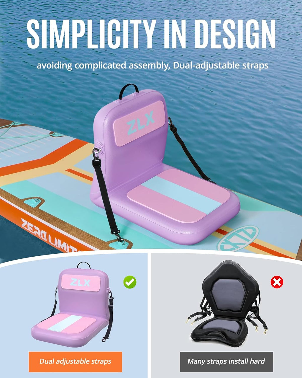 ZLX Paddle Board Seat with Back Support, Portable Kayak Seat, Air Pump Included, Universal Inflatable Chair for Adults, Foldable Ergonomic Design, Easy Install for Outdoor Fishing/Kayaking/Camping