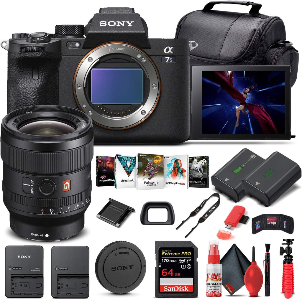 Sony Alpha a7S III Mirrorless Digital Camera (Body Only) (ILCE7SM3/B) + Sony FE 24mm Lens + 64GB Memory Card + NP-FZ-100 Battery + Corel Photo Software + Case + Card Reader + More (Renewed)
