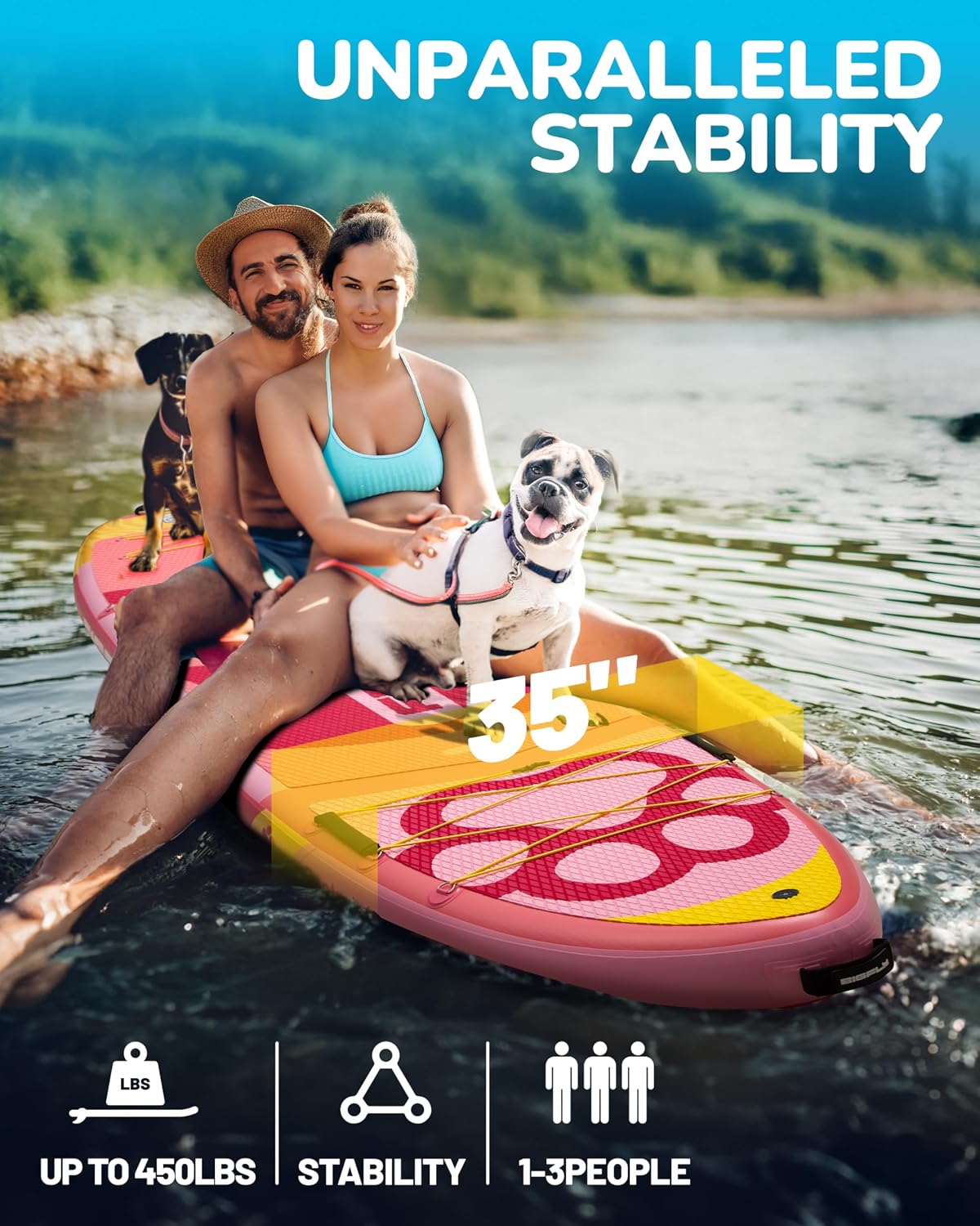 Bigfly 11'6×35' Super Wide Inflatable Stand Up Paddle Board, Ultra Stable Wide SUP for 2+1 People/Family/Big Size, 100L Backpack, All-Round Sup Board, US Big Fin