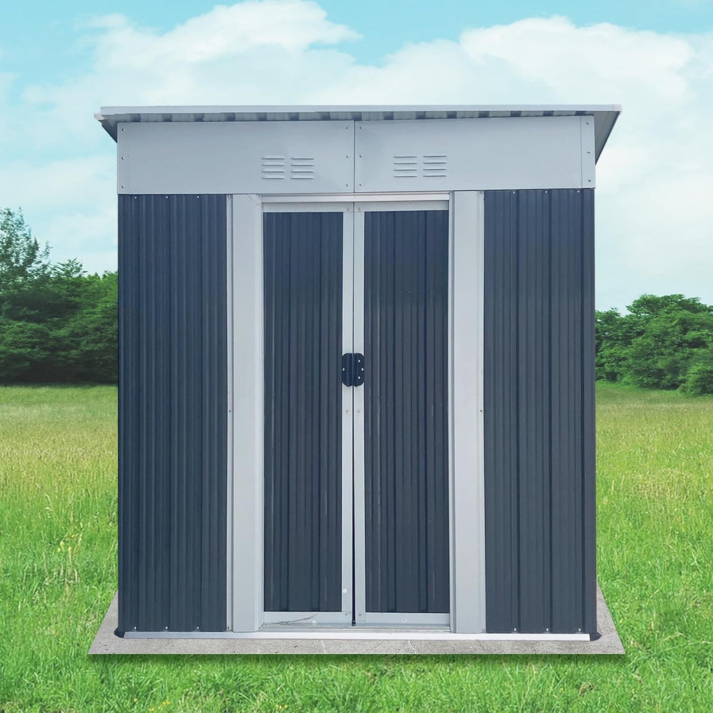 YOPTO 5x3FT Storage Shed with Sliding Lockable Door,Metal Outdoor Tool House W/Sloped Roof,All Weather Waterproof,for Backyard,Patio,Lawn,Garden,Grey
