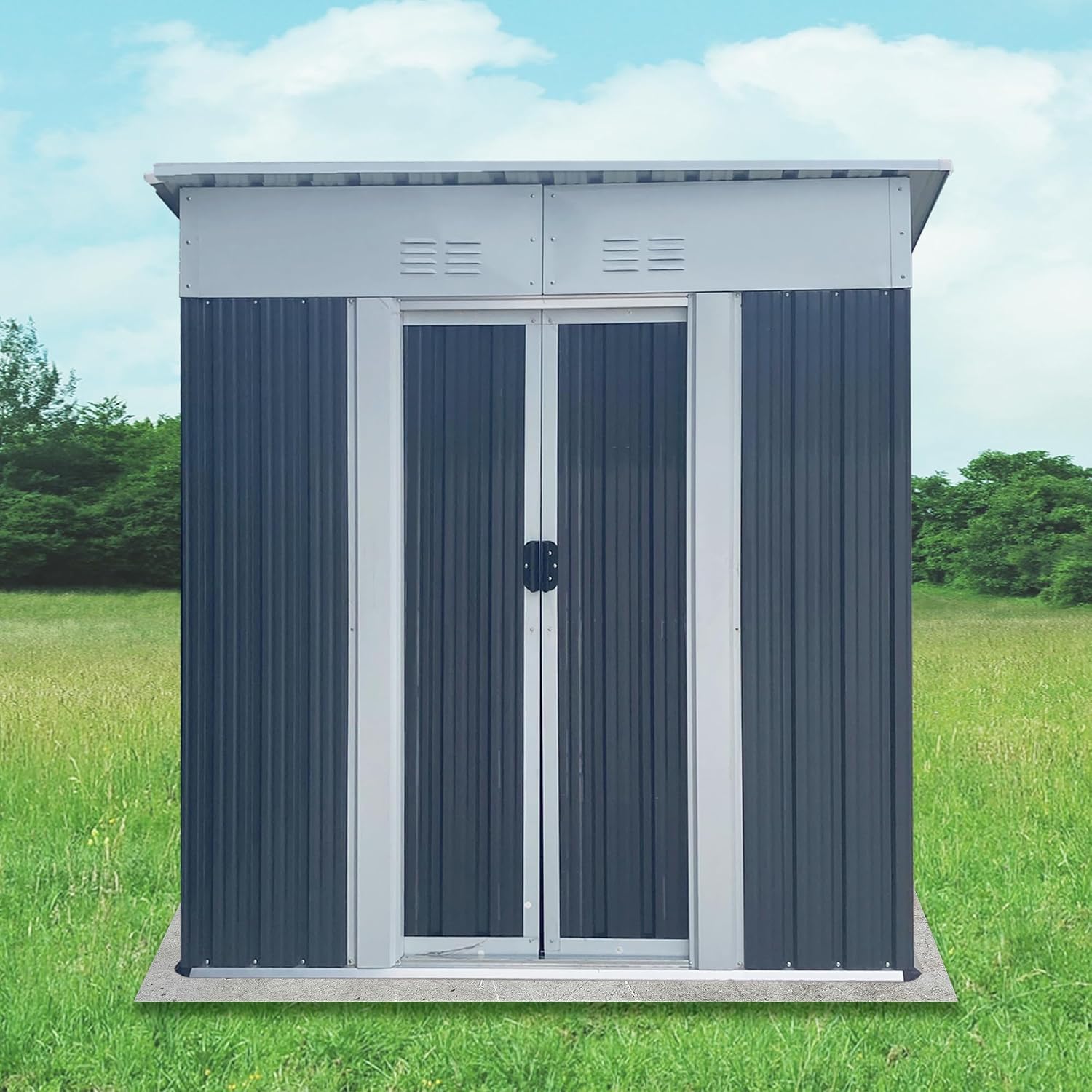 YOPTO 5x3FT Storage Shed with Sliding Lockable Door,Metal Outdoor Tool House W/Sloped Roof,All Weather Waterproof,for Backyard,Patio,Lawn,Garden,Grey