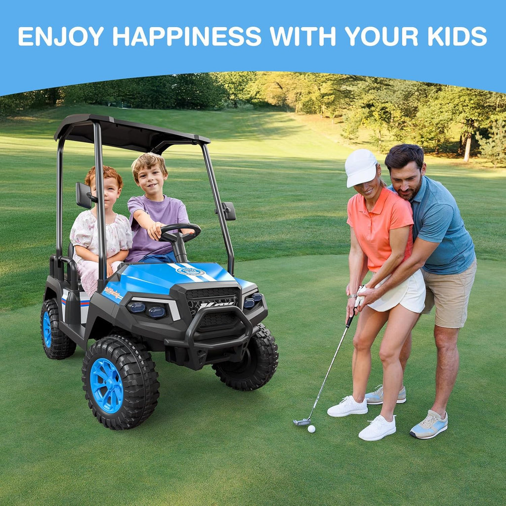 R9 24V Kids Golf Cart, 4 Seats, 4WD Kids Electric Car w/Remote Control, Spring Suspension, Multimedia Functions Including Music, Story, Wireless Connection, Horn, Power Display, Detachable Awning