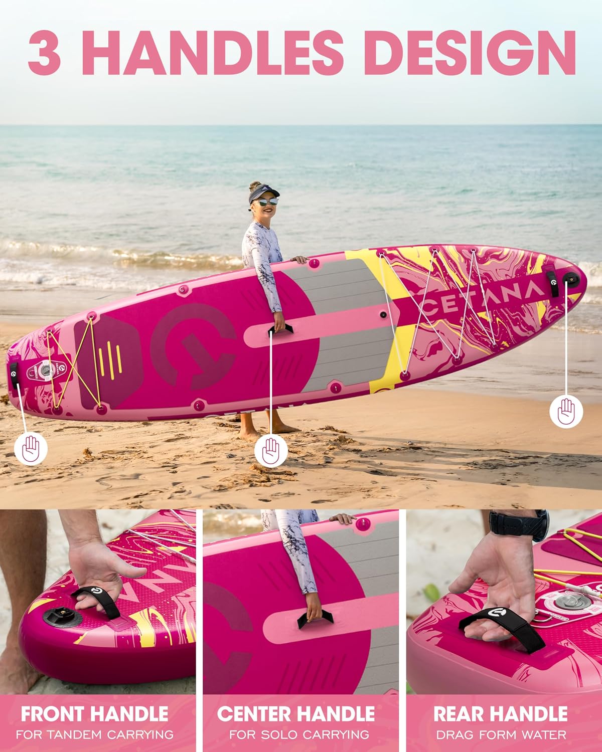 CETANA 11'6×35' Extra Wide Stand Up Paddle Board for Adults & Youth, 400lb Capacity Inflatable Paddle Board, Sup for 2+1 Person with Removable US Fin, 100L Backpack, Floating Paddle, Safety Leash