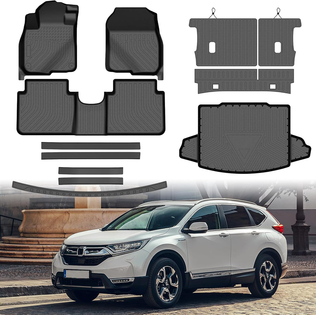 Mixsuper Floor Mat & Cargo Liner for Honda CRV 2017-2022(Not for Hybrid),All Weather TPE Floor mat with Backrest and Door Sill Guards CRV Accessories,Anti-Slip Floor Liners,Heavy Duty Car Mat,Black