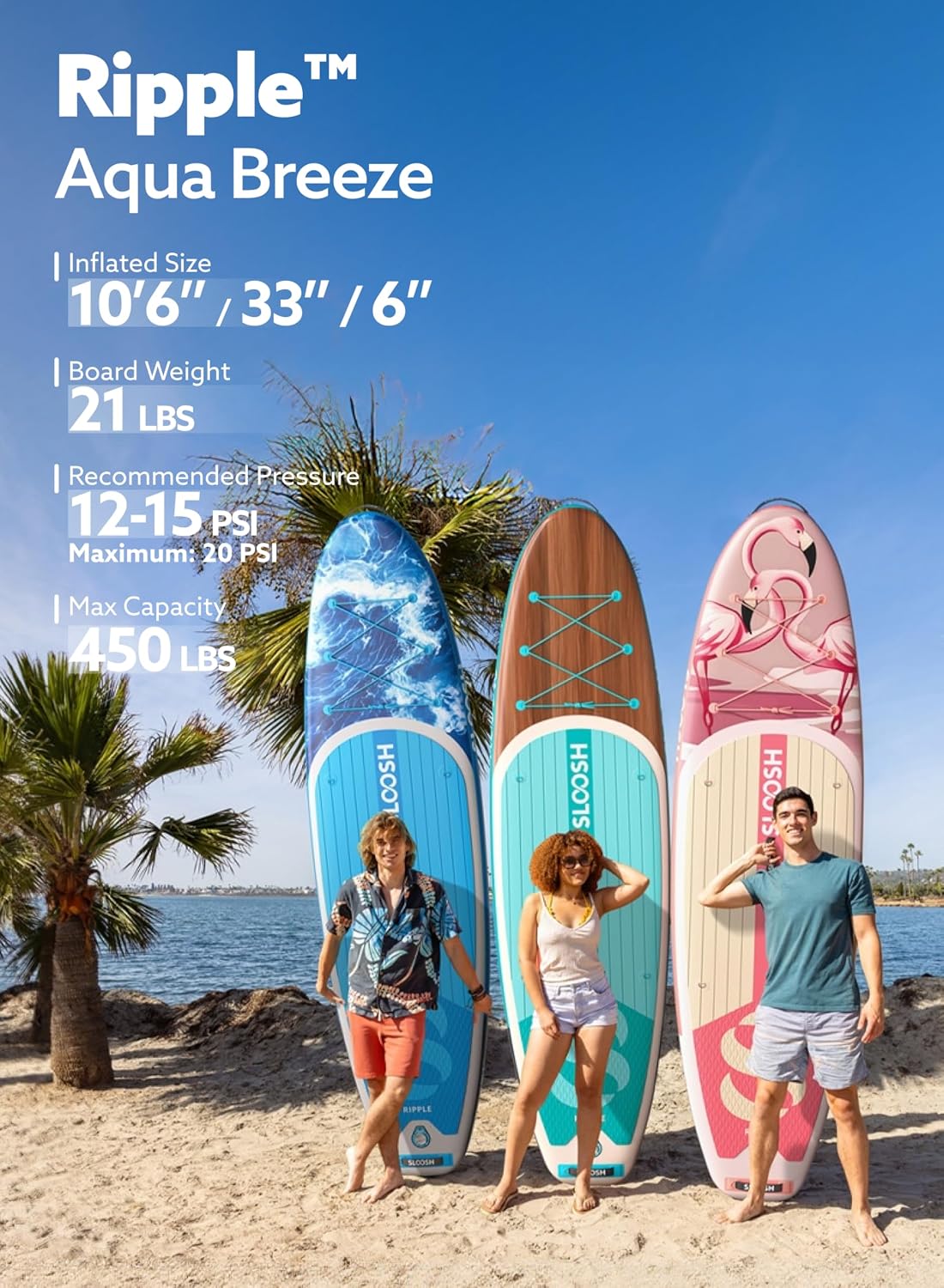 SLOOSH Inflatable Stand Up Paddle Board, 10'6' Paddle Boards with Premium Accessories, Non-Slip EVA Deck, Ultra-Light Carry Bag Pump, Ripple SUP for Youth & Adults of All Skill Levels