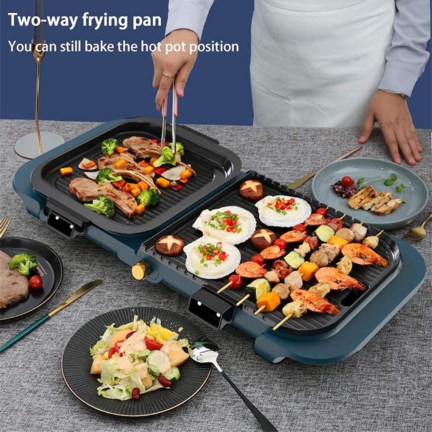 Electric BBQ Grill Indoor Electric Hot Pot Household Hot Pot Barbecue Integrated Pot Detachable Separate Hot Pot Roasting Pan Indoor Smokeless Healthy