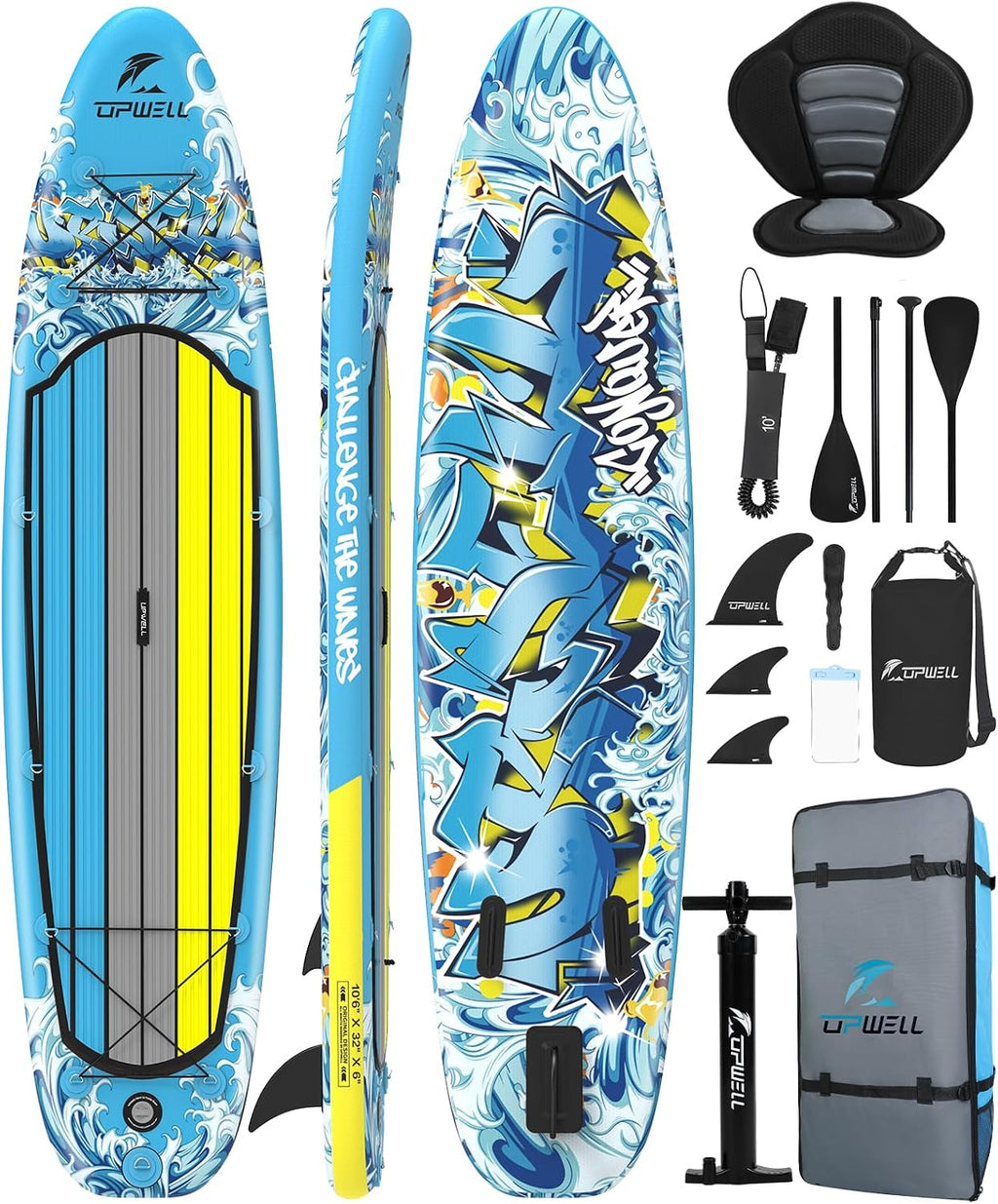UPWELL 10'6'/11'/11'6' Inflatable Paddle Board, Stand Up Paddlboard for Youth & Adults, Stable Design, Premium SUP Accessories, Backpack, Leash, Hand Pump, Fins