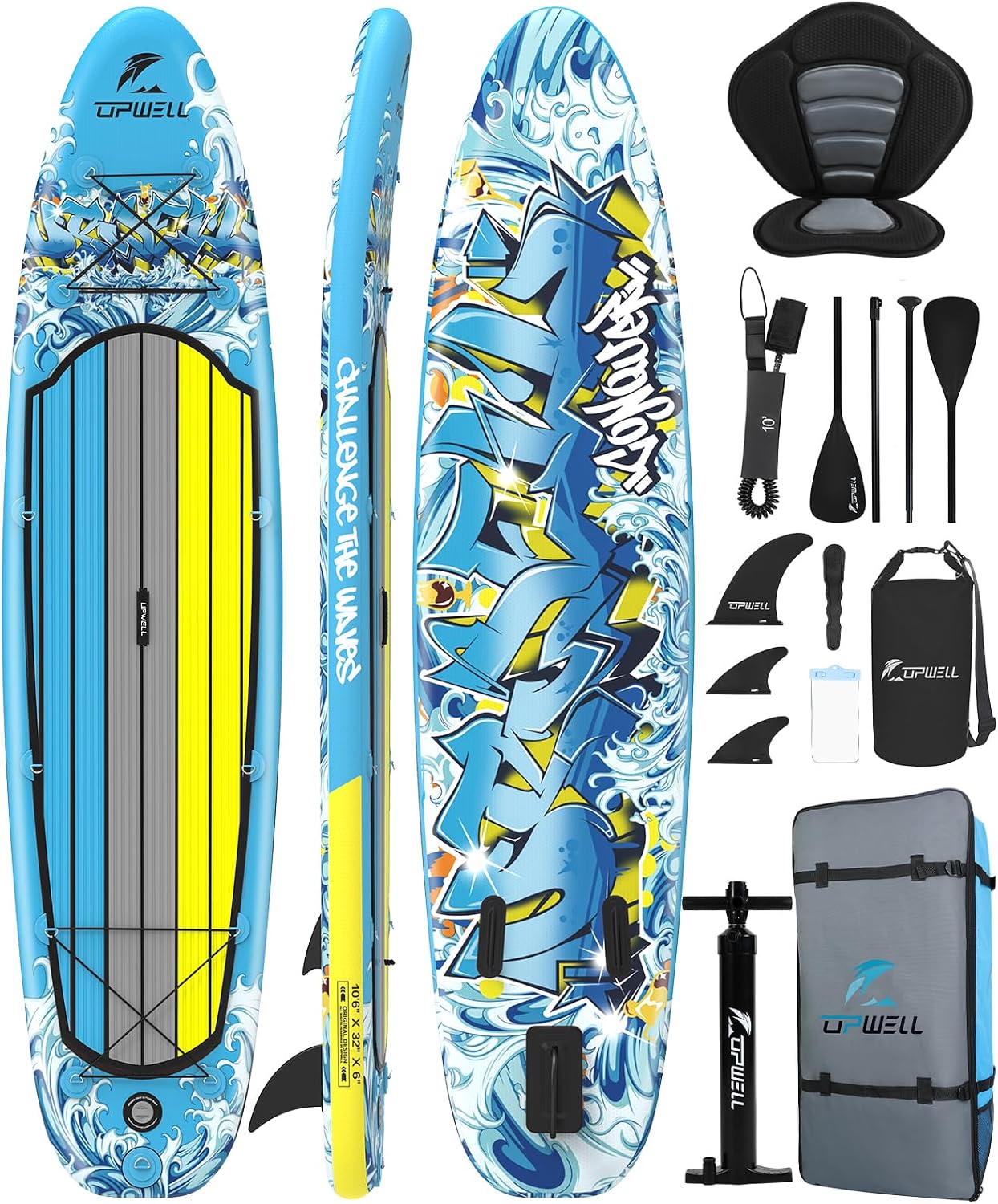UPWELL 10'6'/11'/11'6' Inflatable Paddle Board, Stand Up Paddlboard for Youth & Adults, Stable Design, Premium SUP Accessories, Backpack, Leash, Hand Pump, Fins