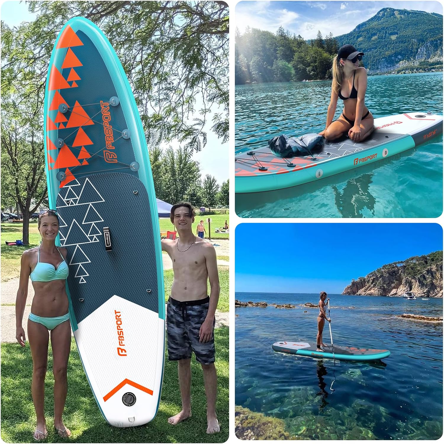FBSPORT 11' Premium Stand Up Paddle Board, Yoga Board with SUP Accessories & Carry Bag | Wide Stance, Surf Control, Non-Slip Deck, Leash, Paddle and Pump for Youth & Adult